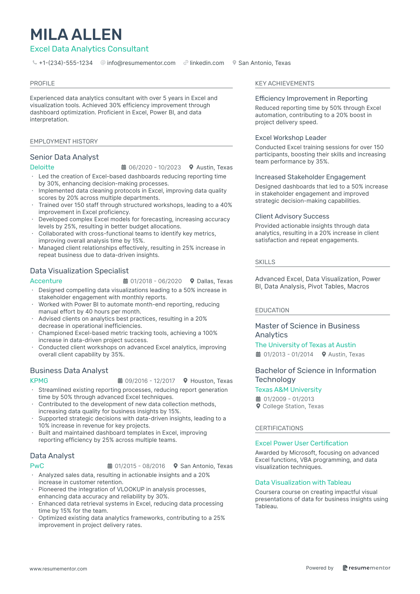 Excel Data Analytics Consultant