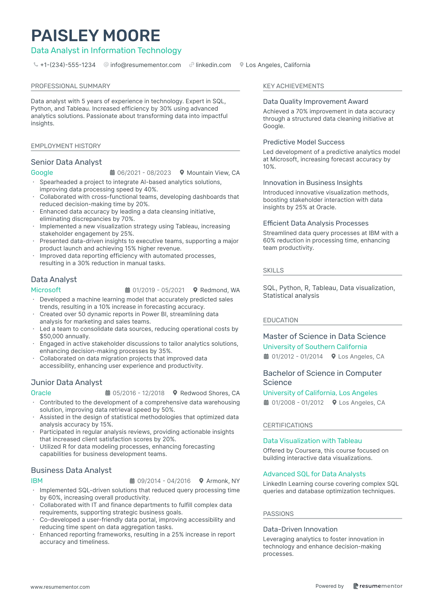 Data Analyst in Information Technology