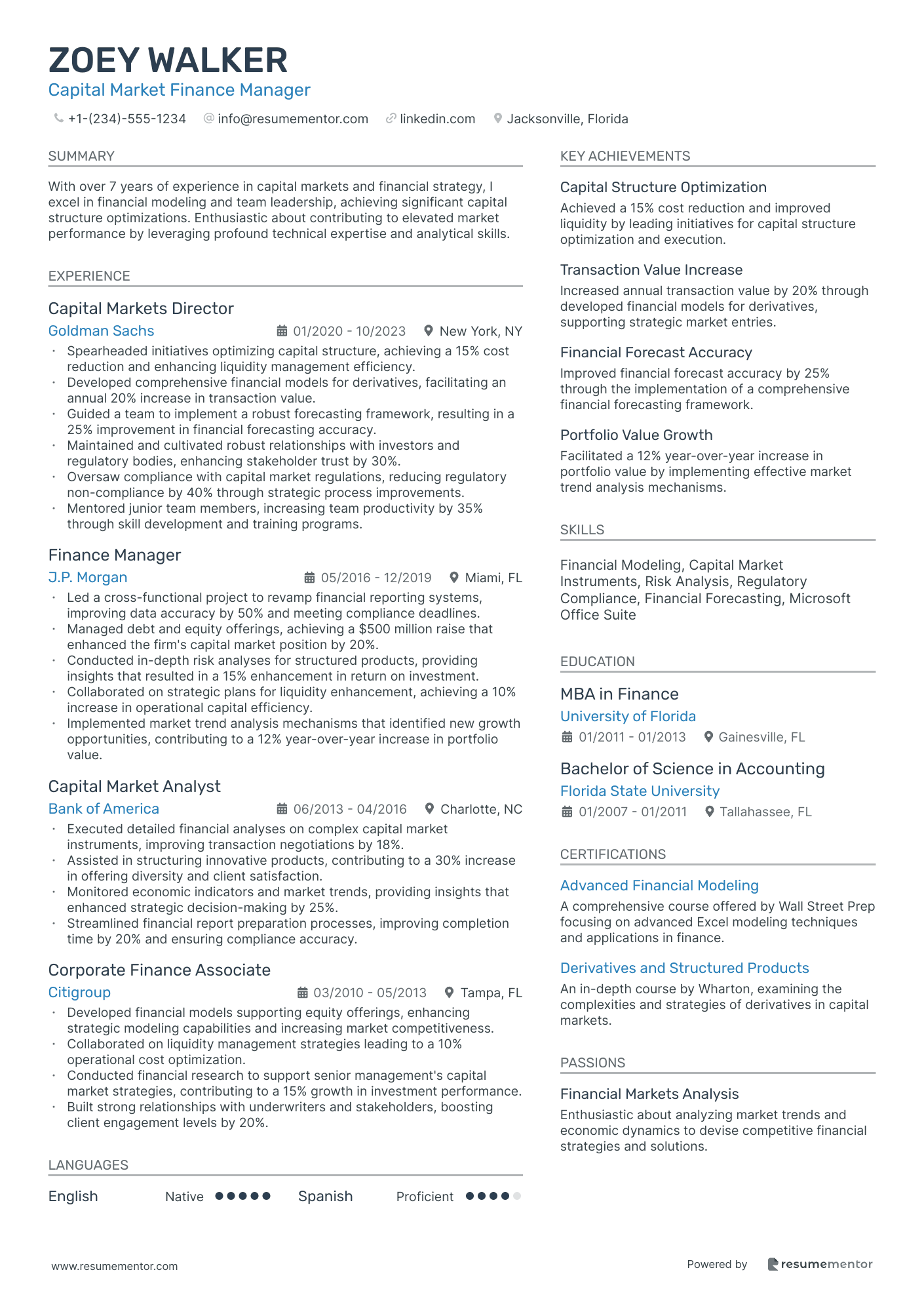 Capital Market Finance Manager