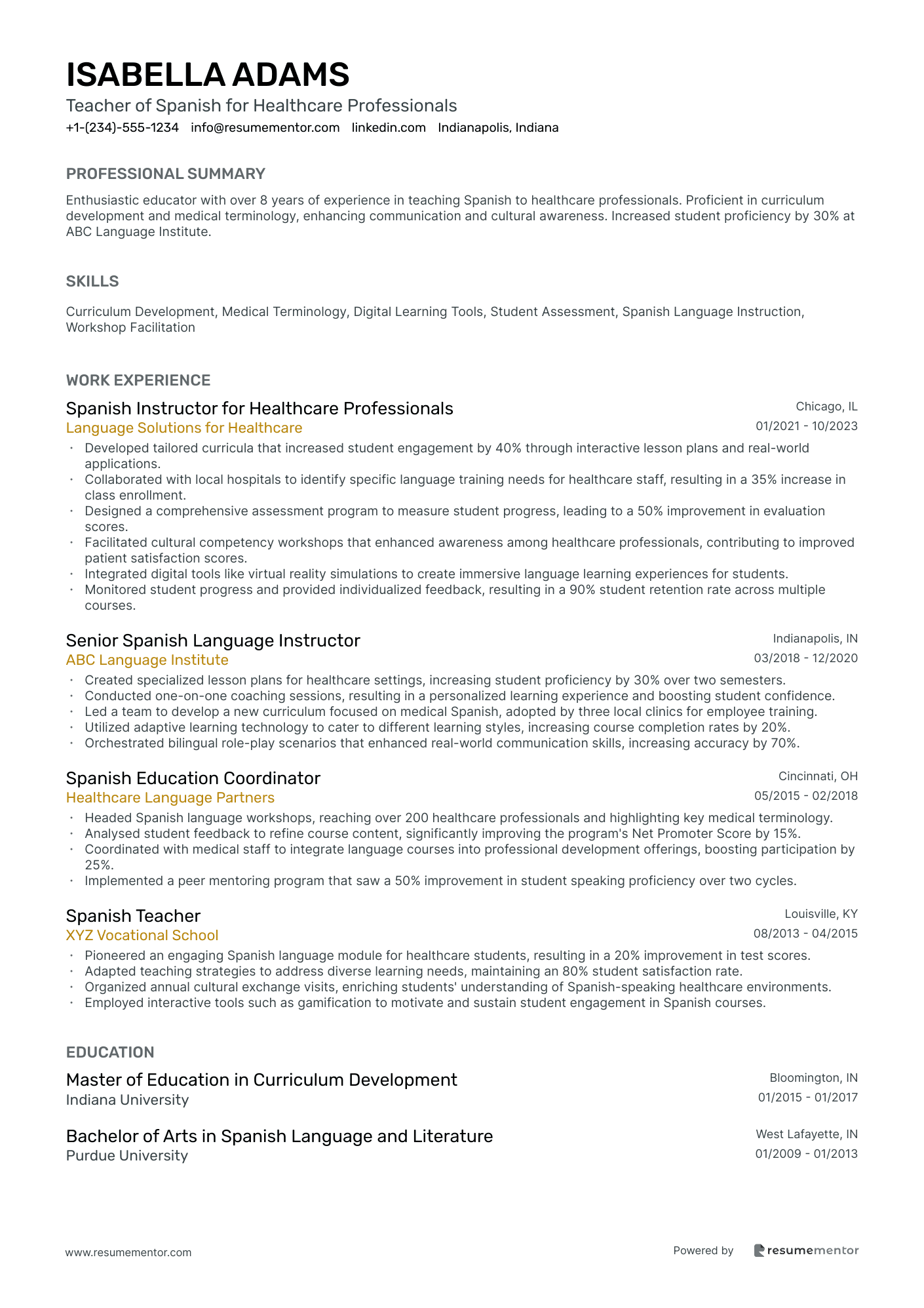 Teacher of Spanish for Healthcare Professionals