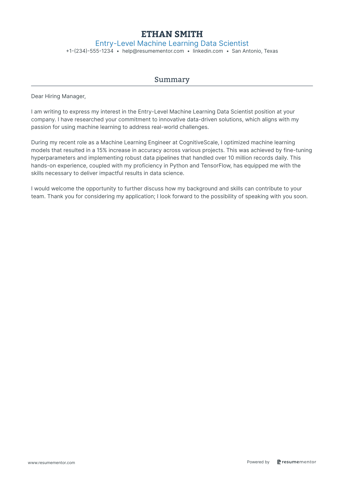 Entry Level Machine Learning Data Scientist