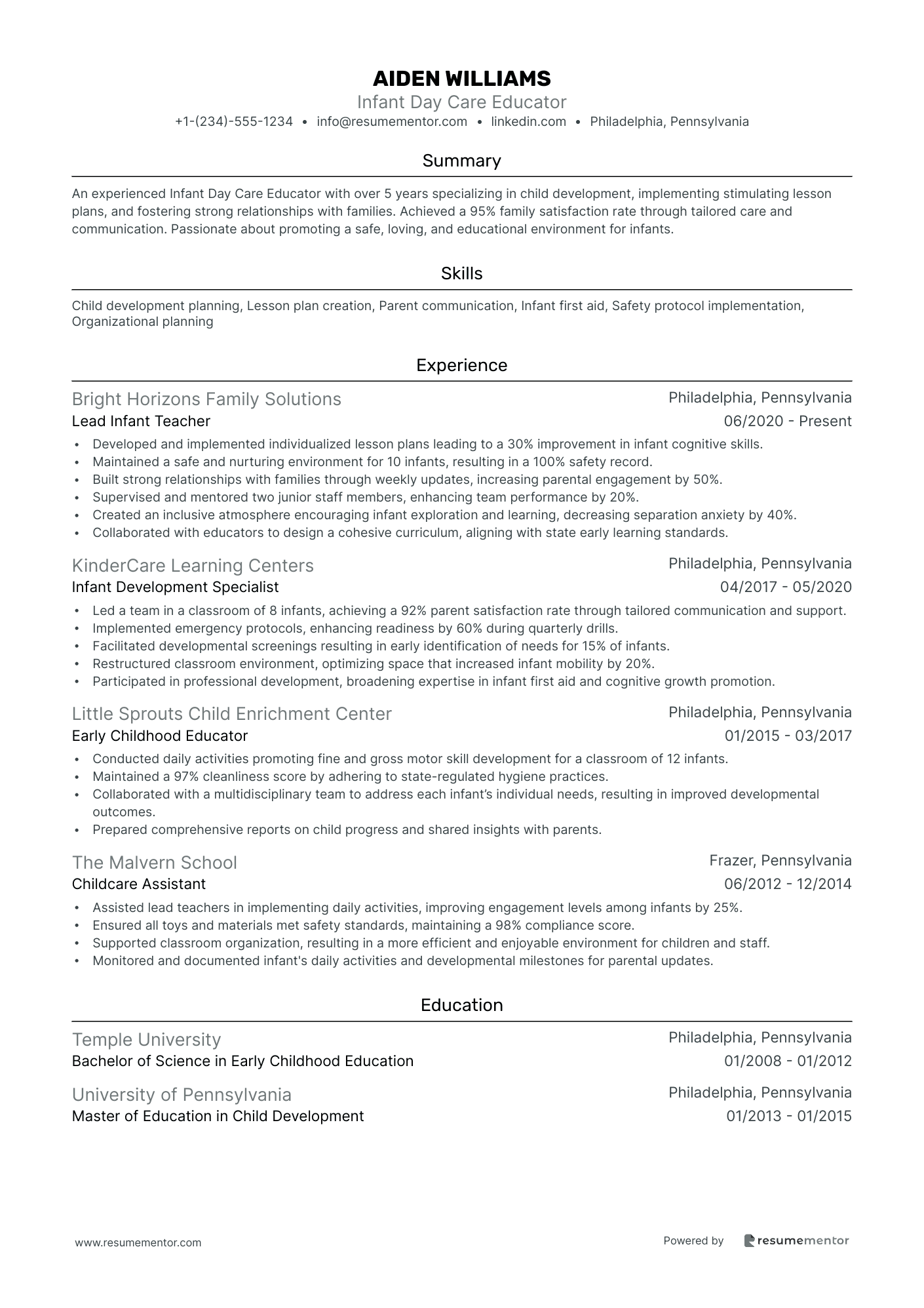 Infant Day Care Educator
