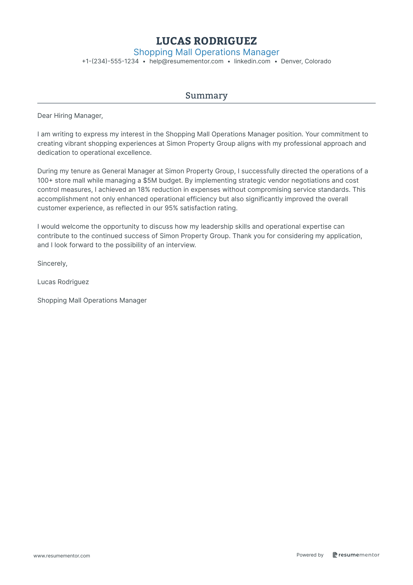 Shopping Mall Operations Manager