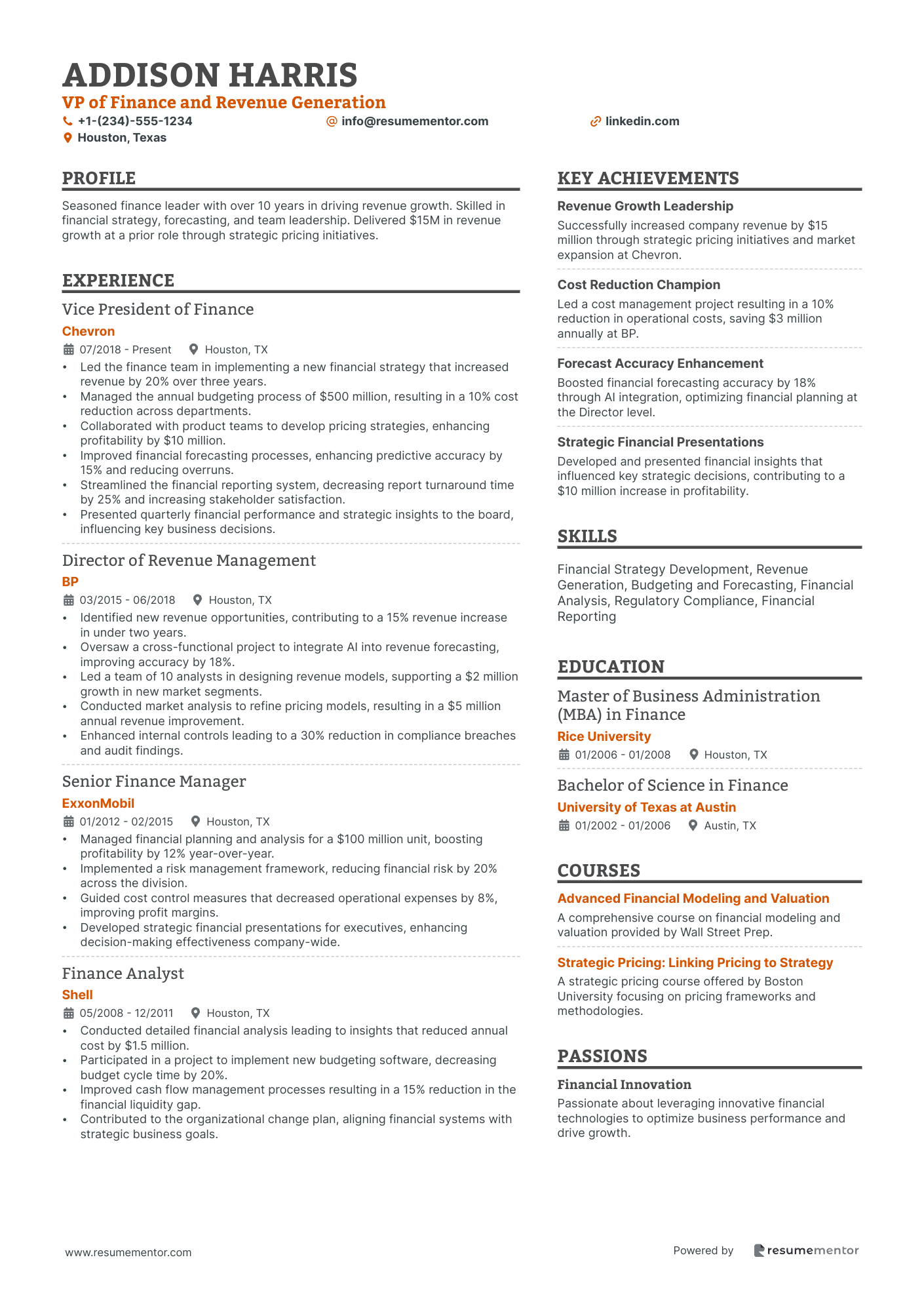 VP of Finance and Revenue Generation
