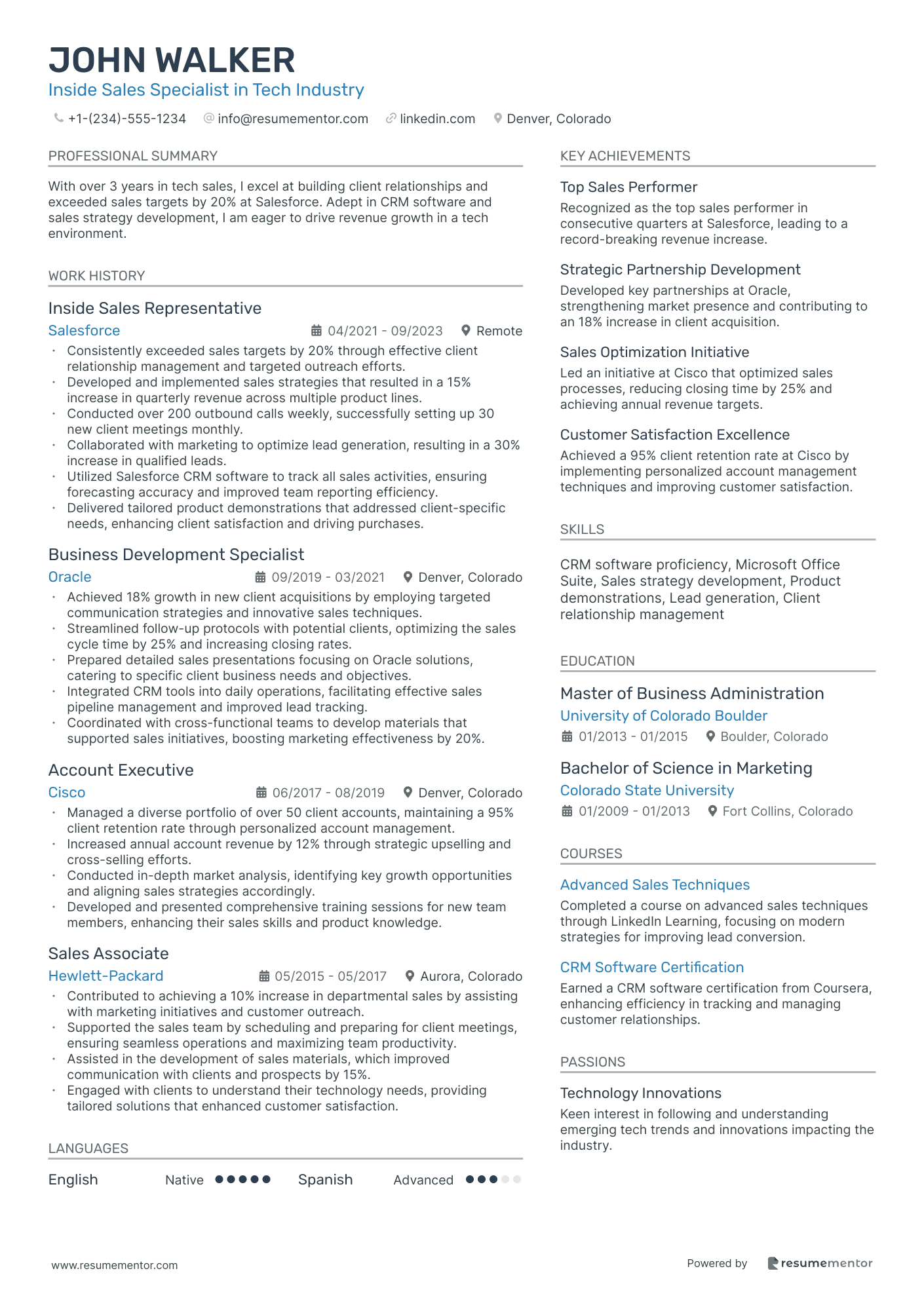 Inside Sales Specialist in Tech Industry
