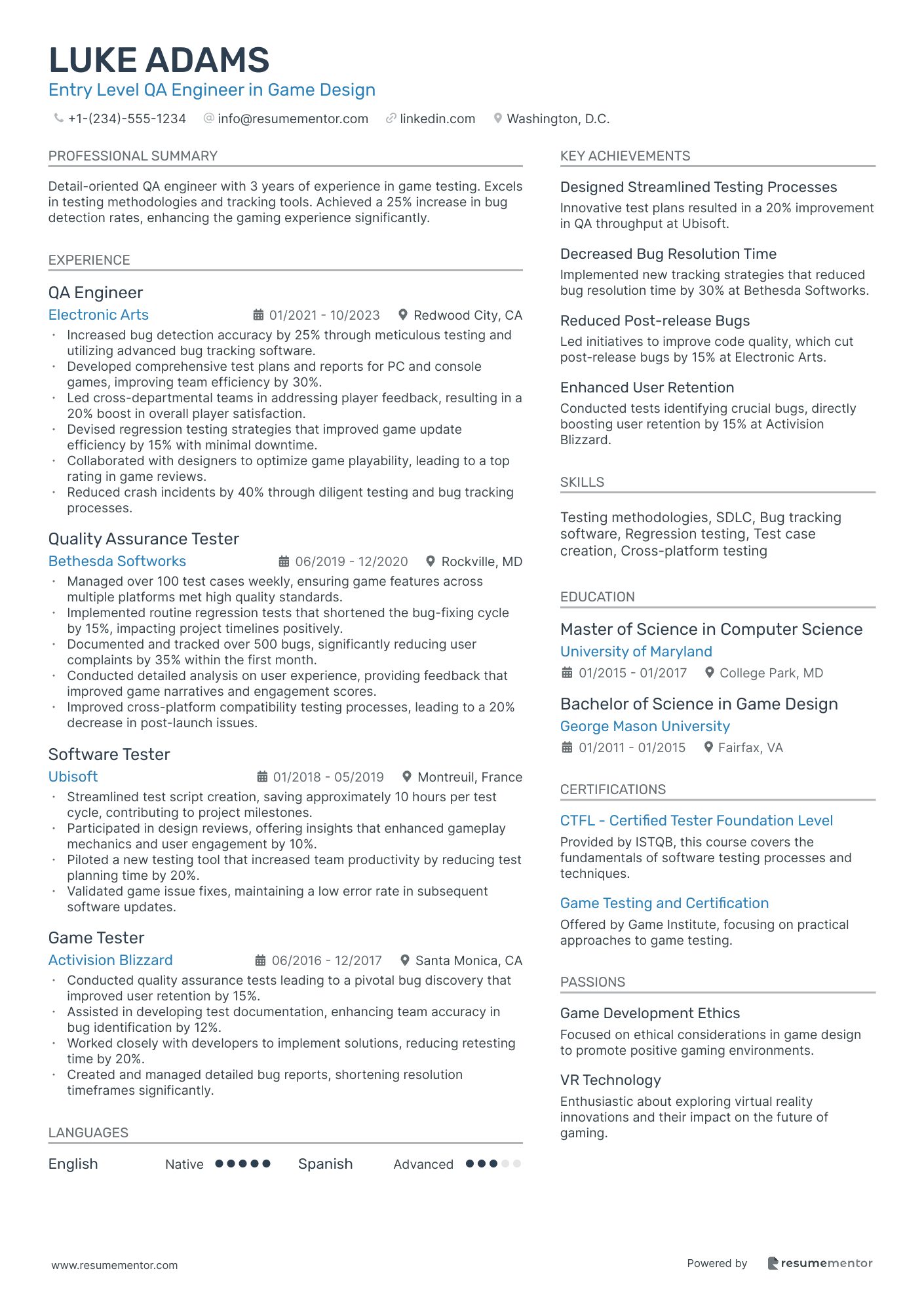 Entry Level QA Engineer in Game Design