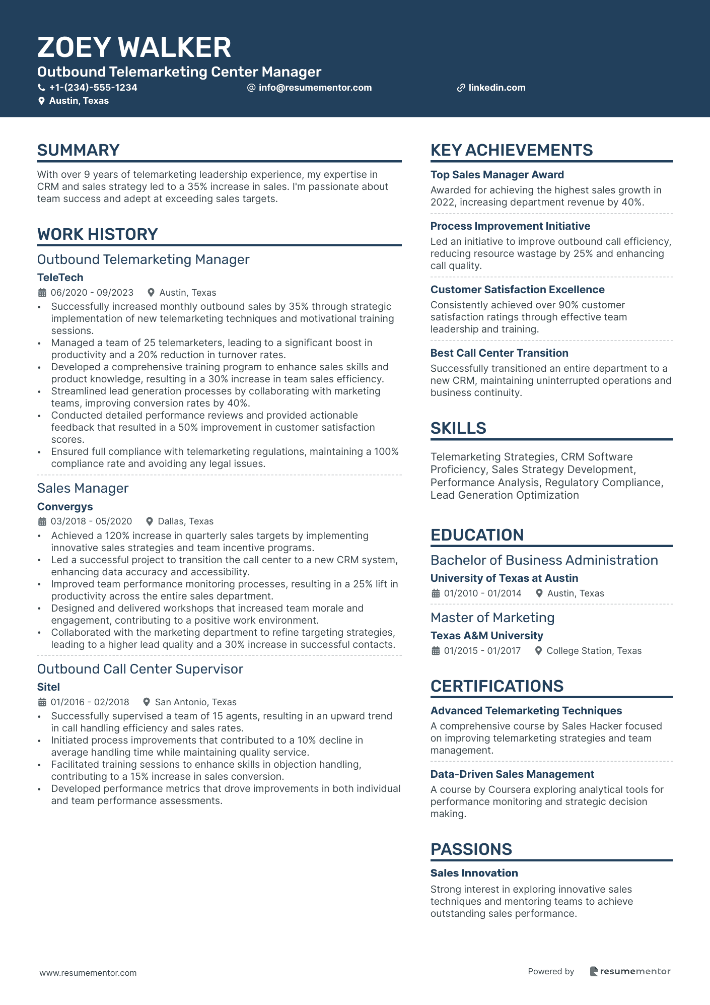Outbound Telemarketing Center Manager