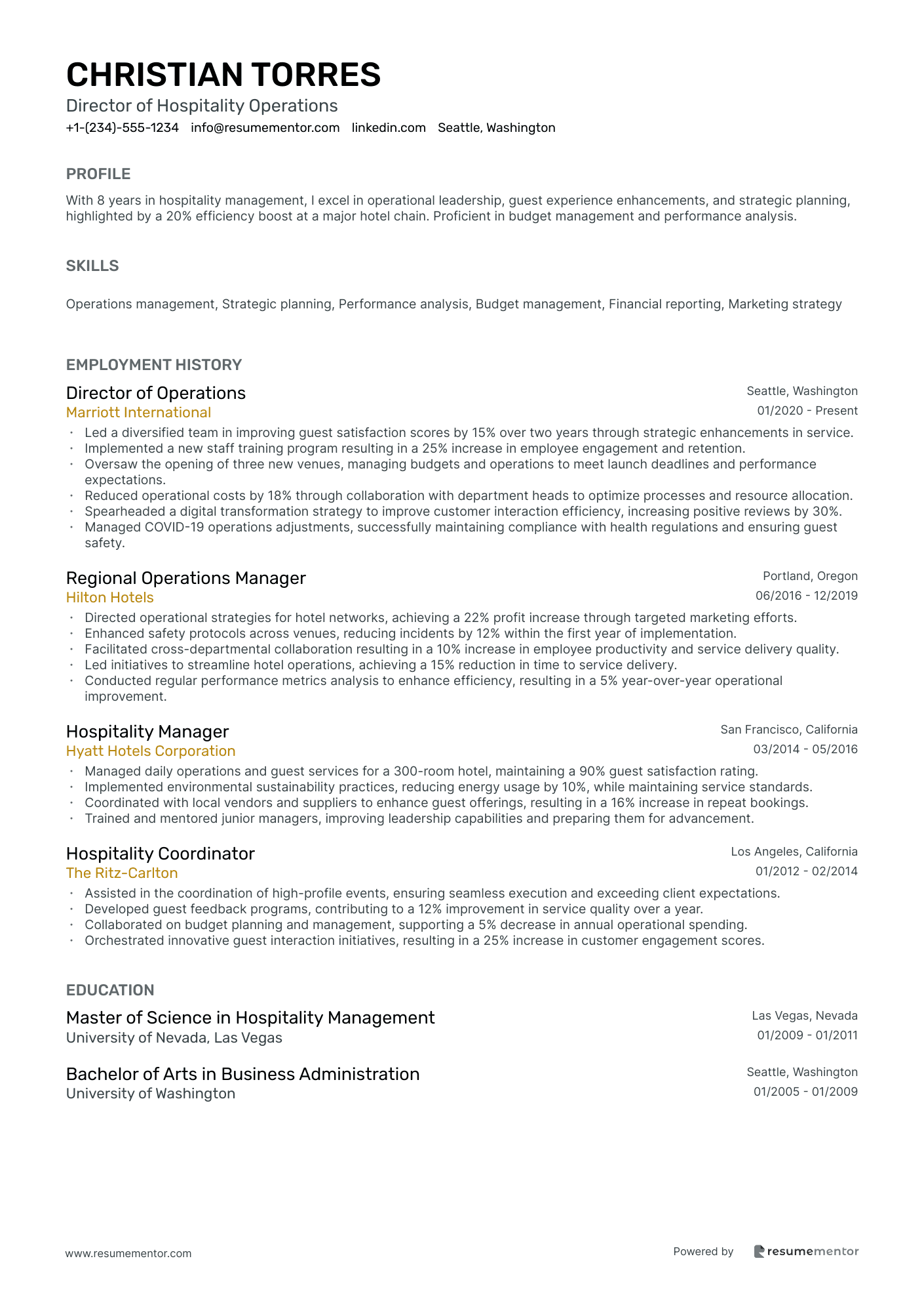Director of Hospitality Operations