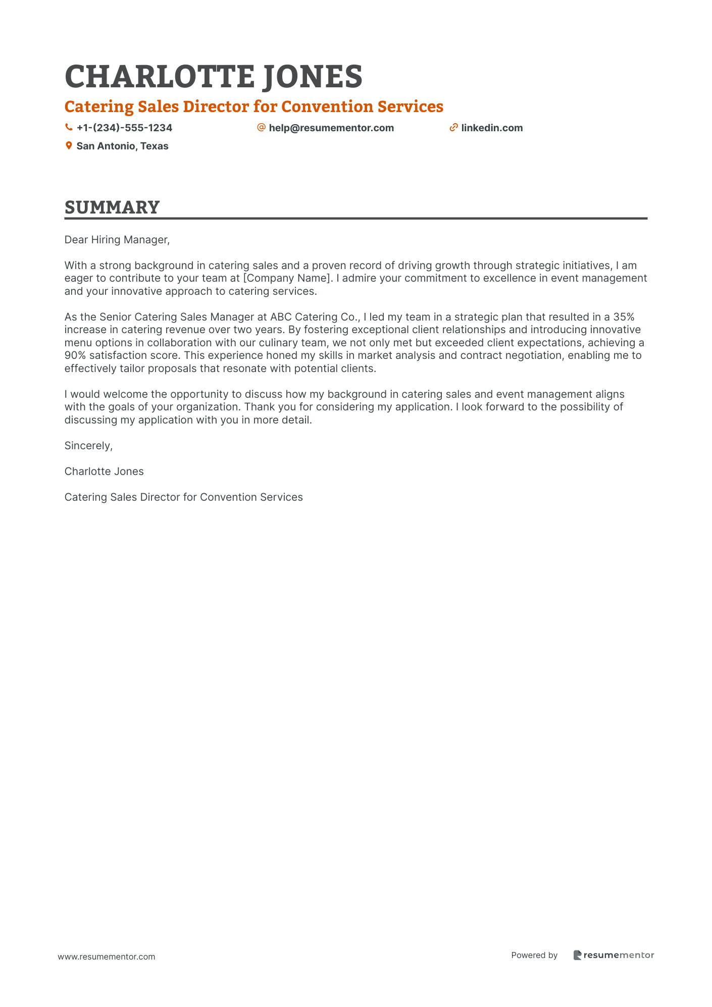 Catering Sales Director for Convention Services