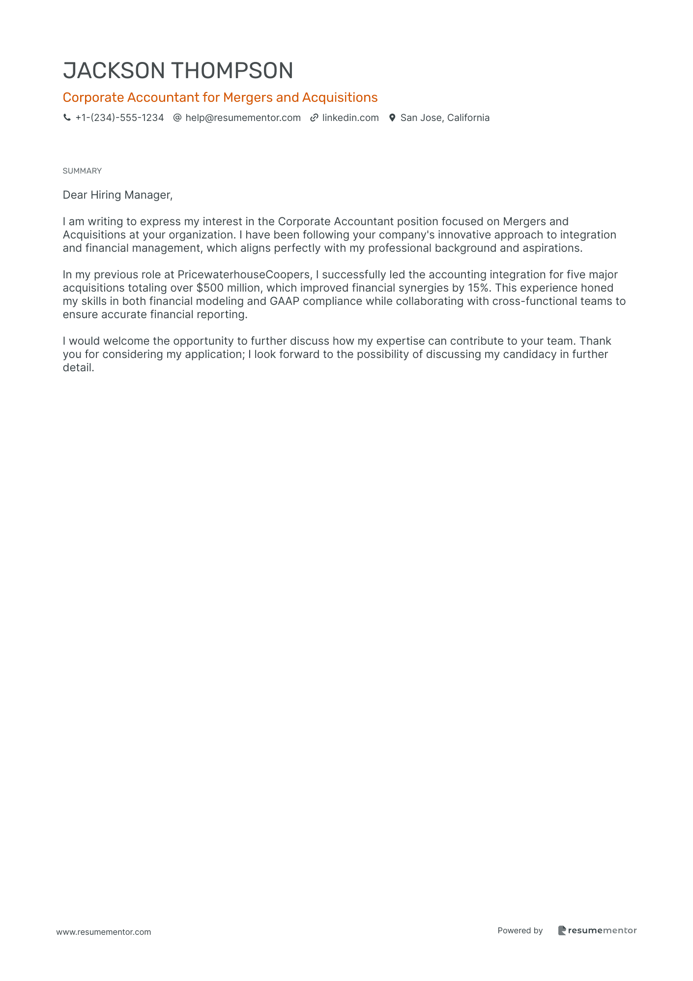 Corporate Accountant for Mergers and Acquisitions