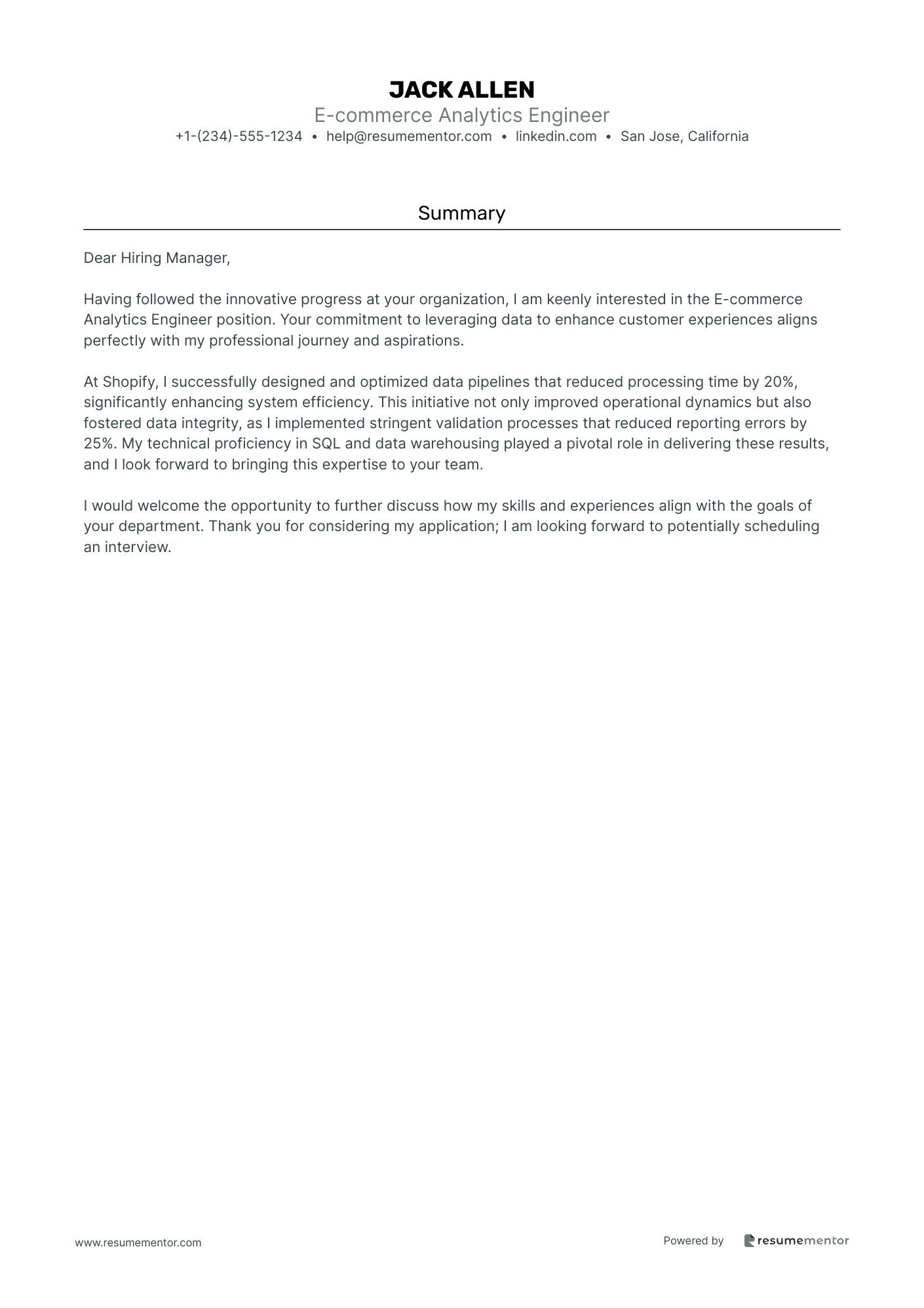 E commerce Analytics Engineer