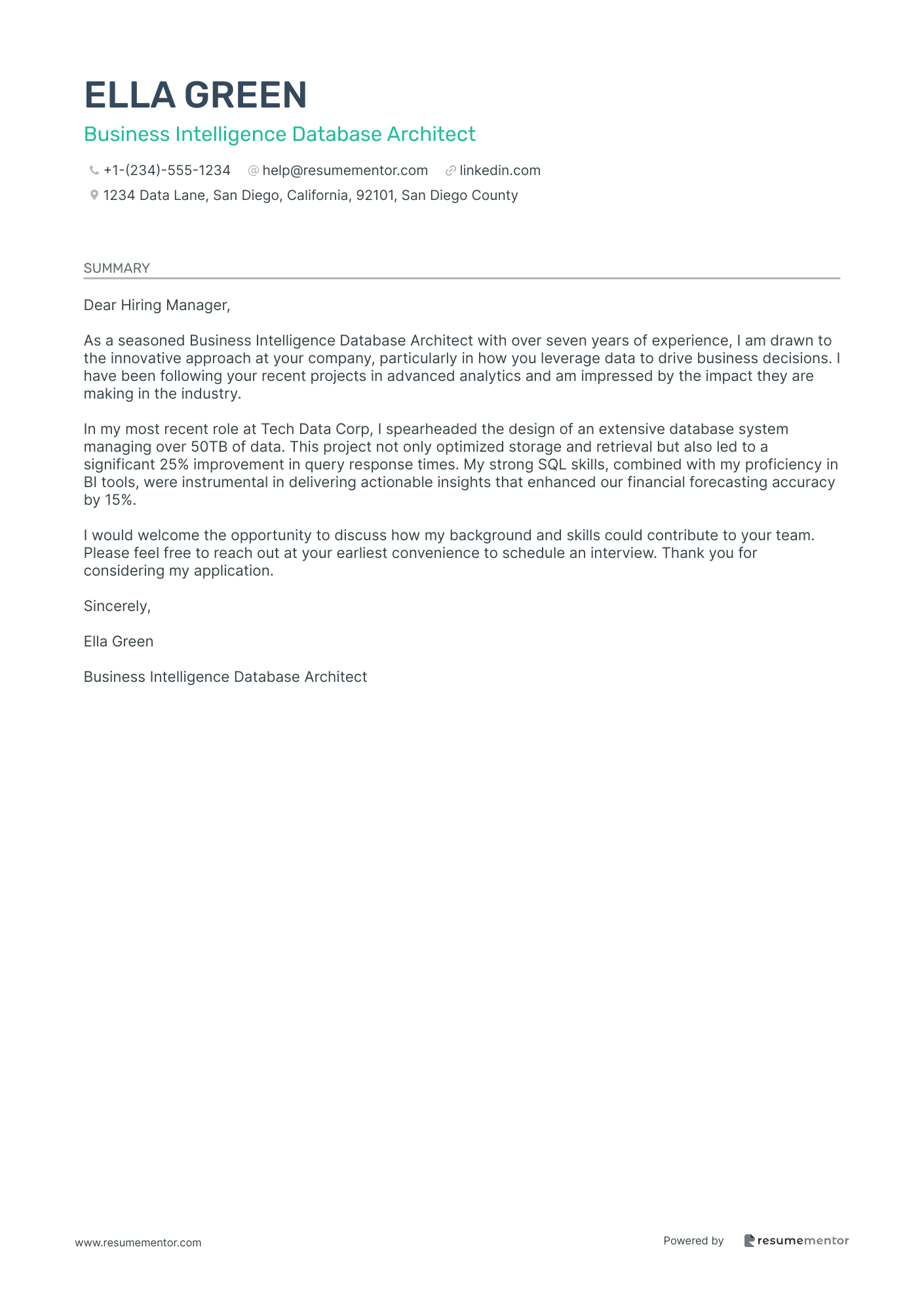 Business Intelligence Database Architect
