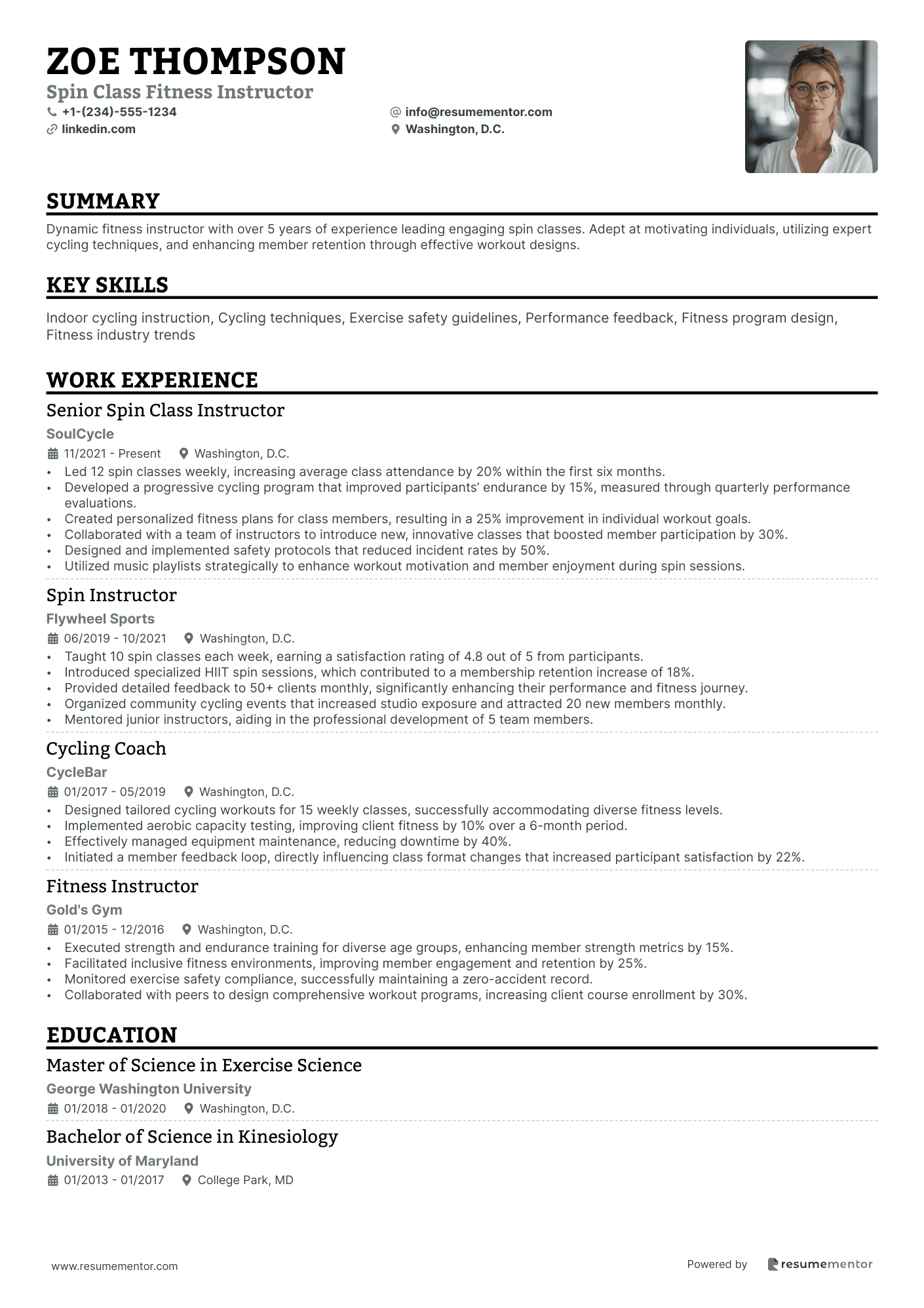 Spin Class Fitness Instructor