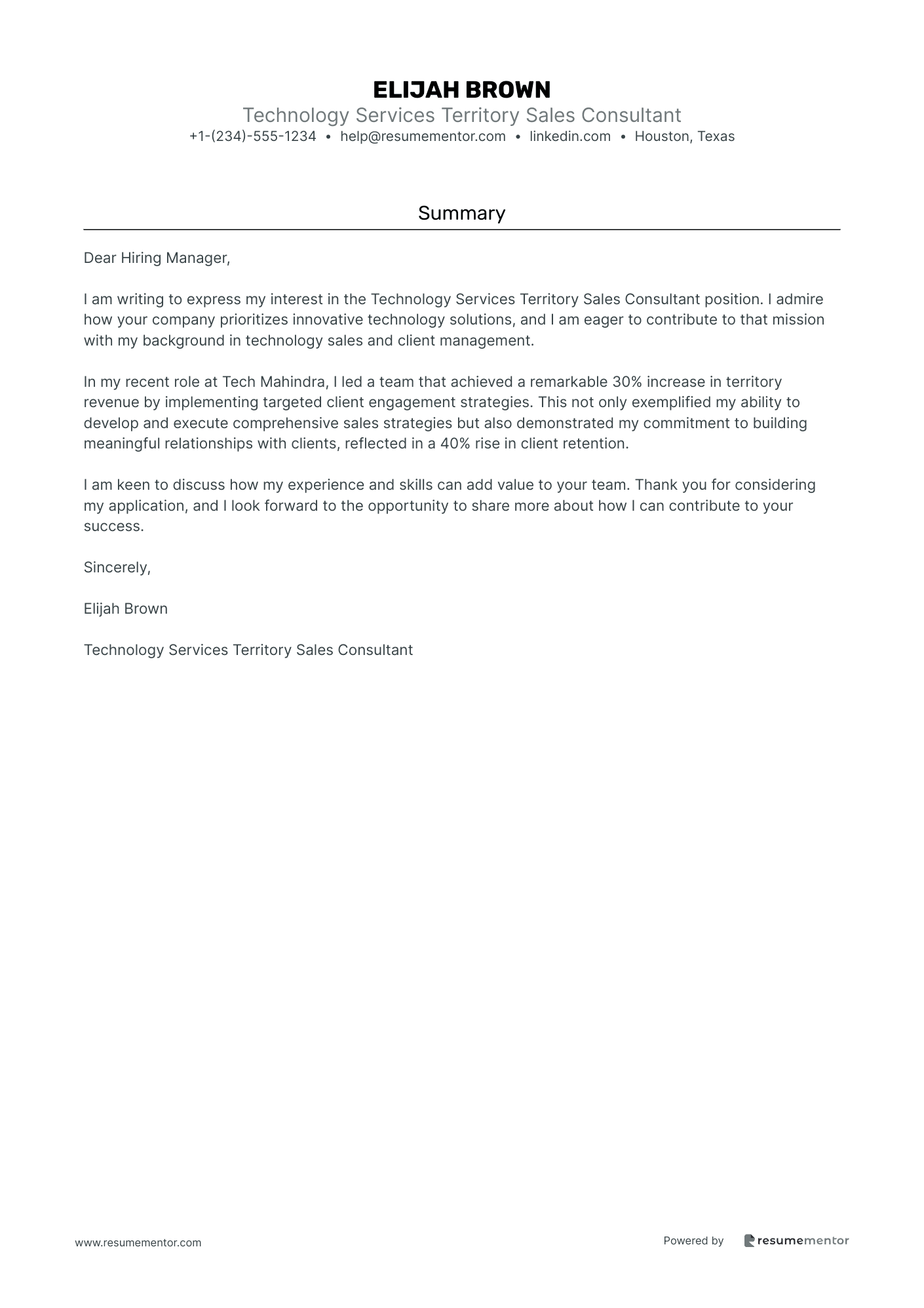 Technology Services Territory Sales Consultant