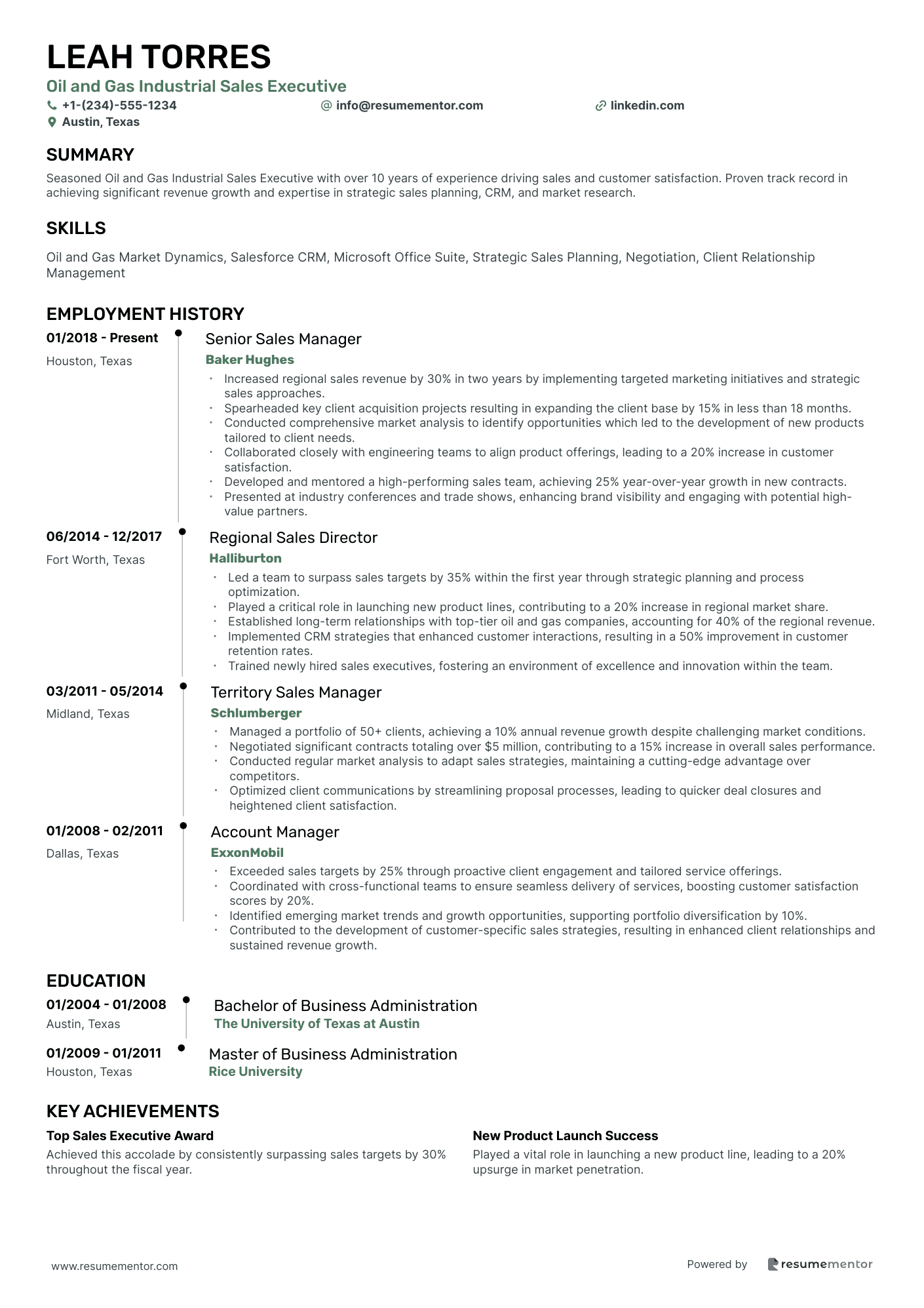 Oil and Gas Industrial Sales Executive