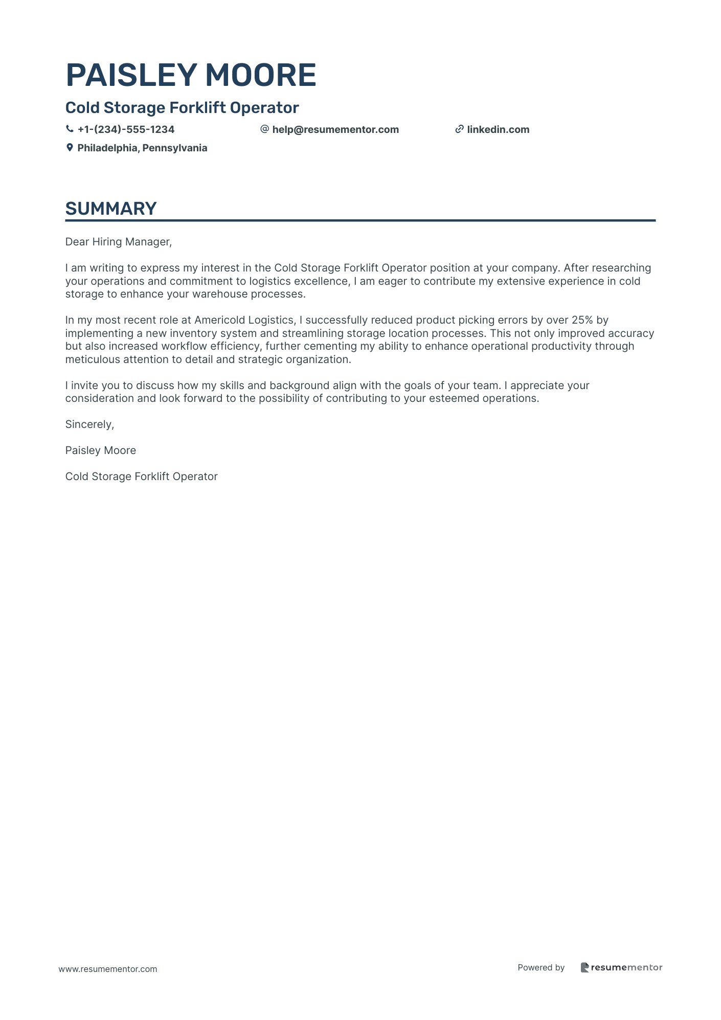 Cold Storage Forklift Operator