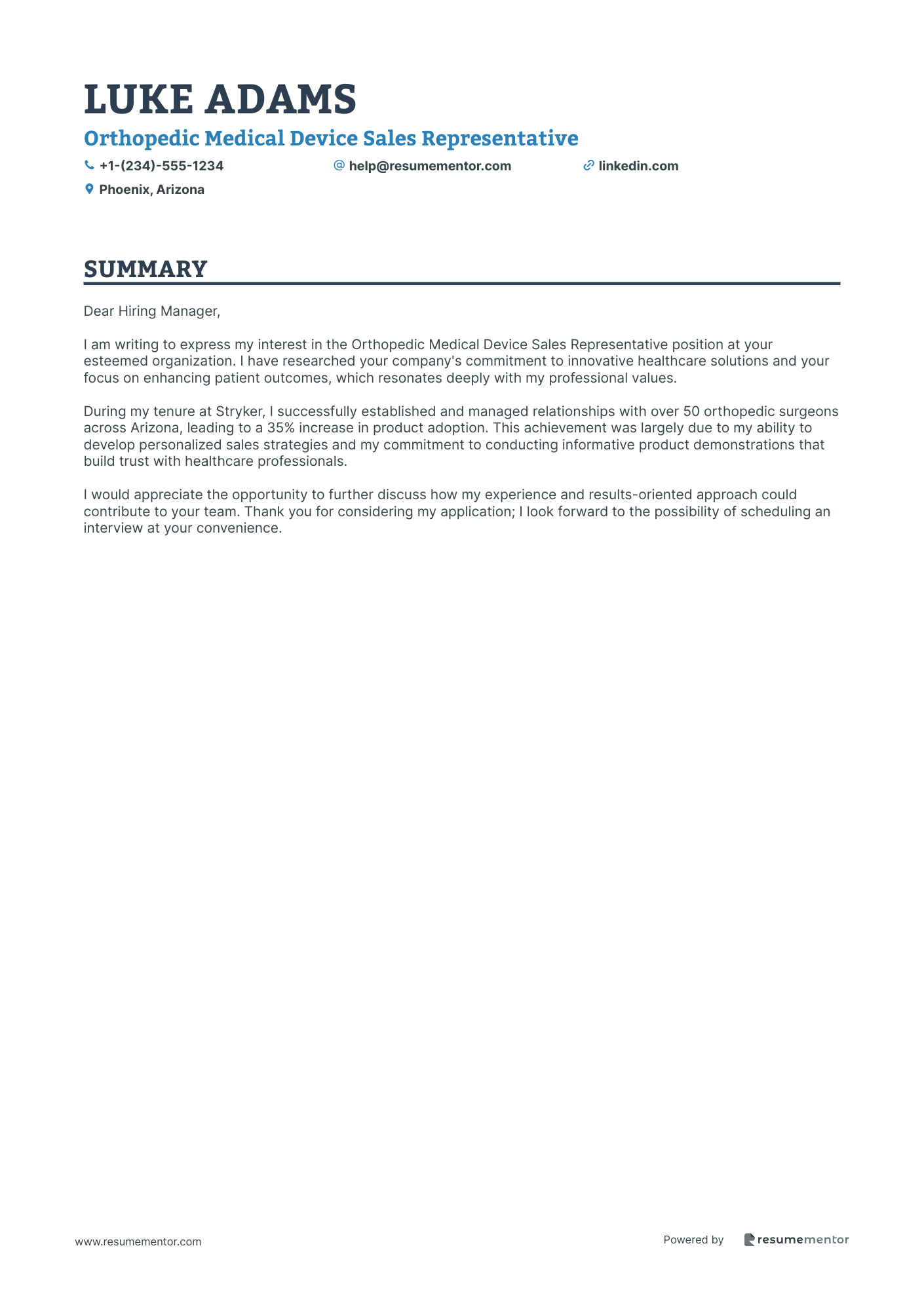 Orthopedic Medical Device Sales Representative