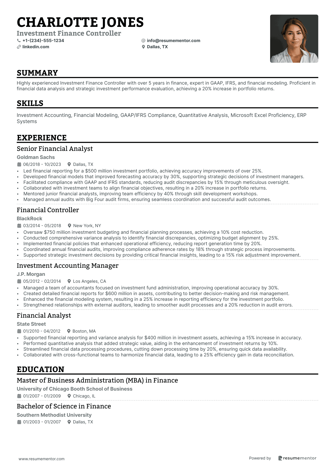 Investment Finance Controller