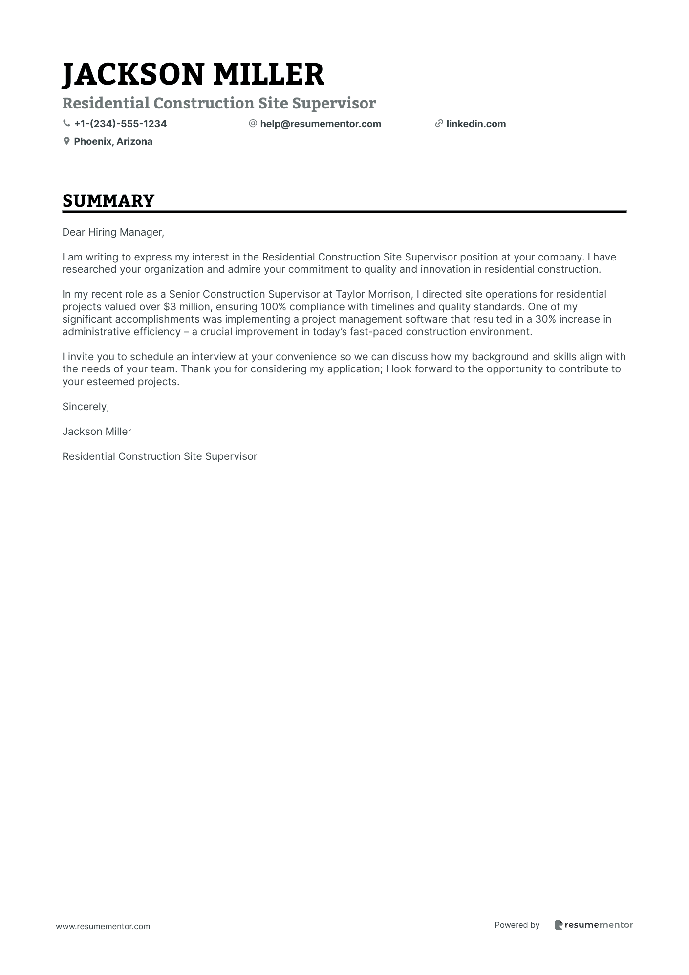 Residential Construction Site Supervisor
