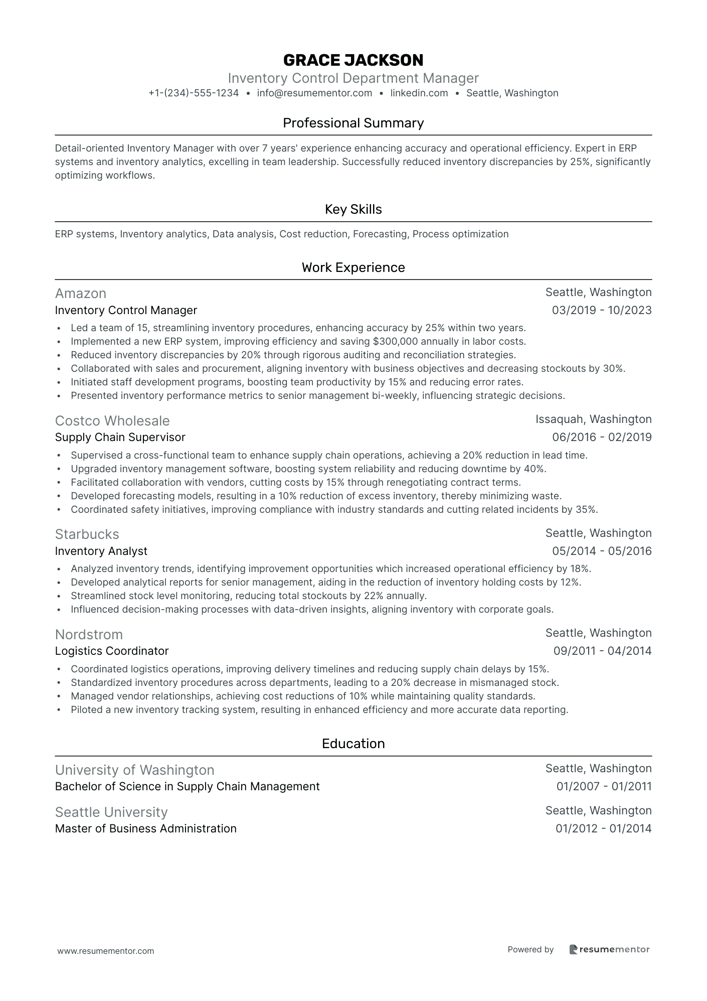 Inventory Control Department Manager
