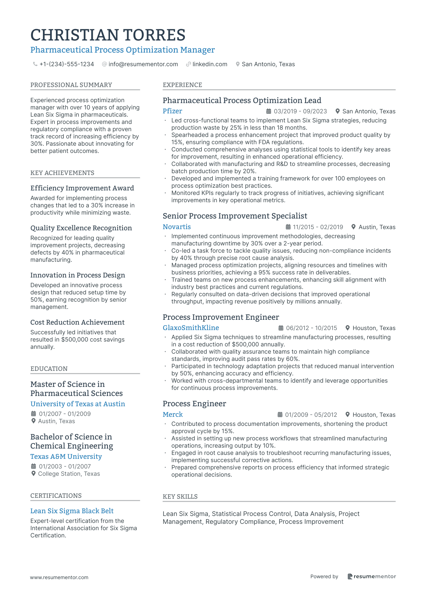 Pharmaceutical Process Optimization Manager