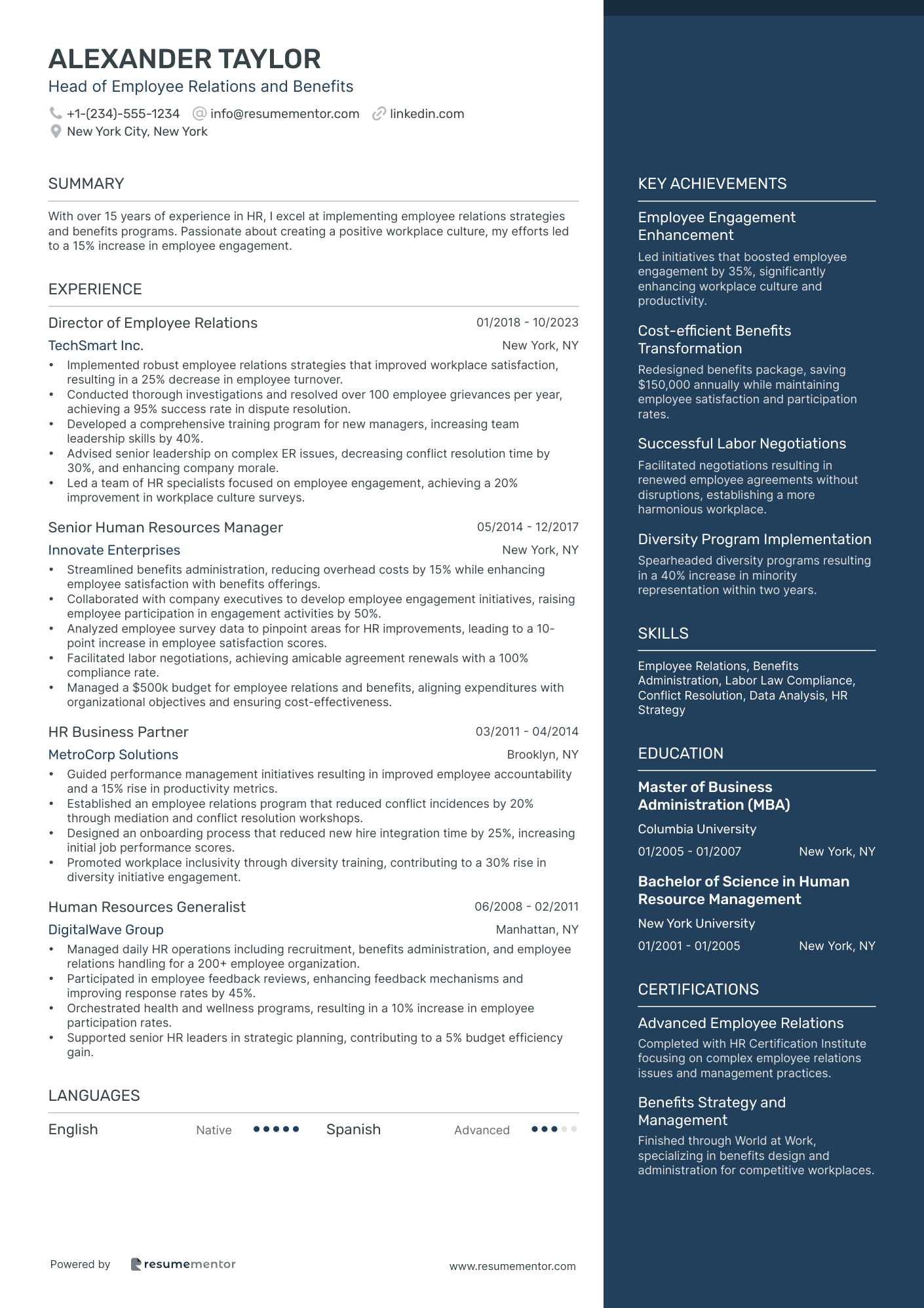 Head of Employee Relations and Benefits