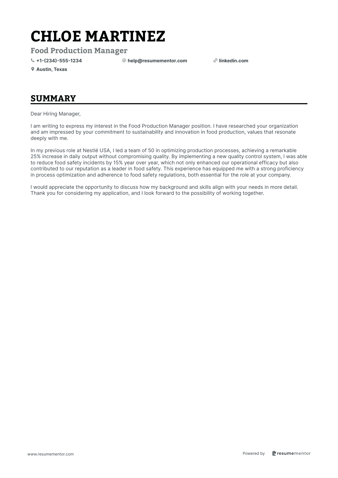 Food Production Manager