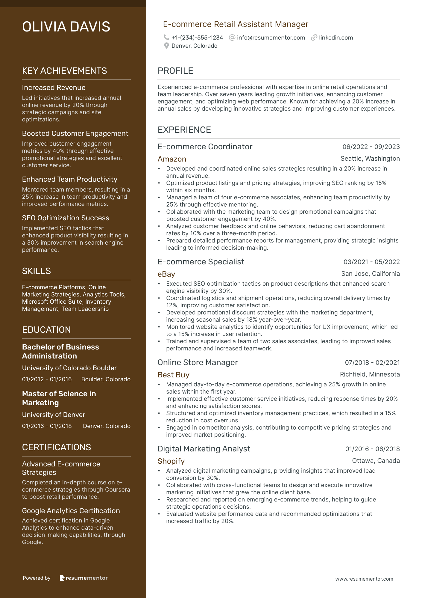 E commerce Retail Assistant Manager