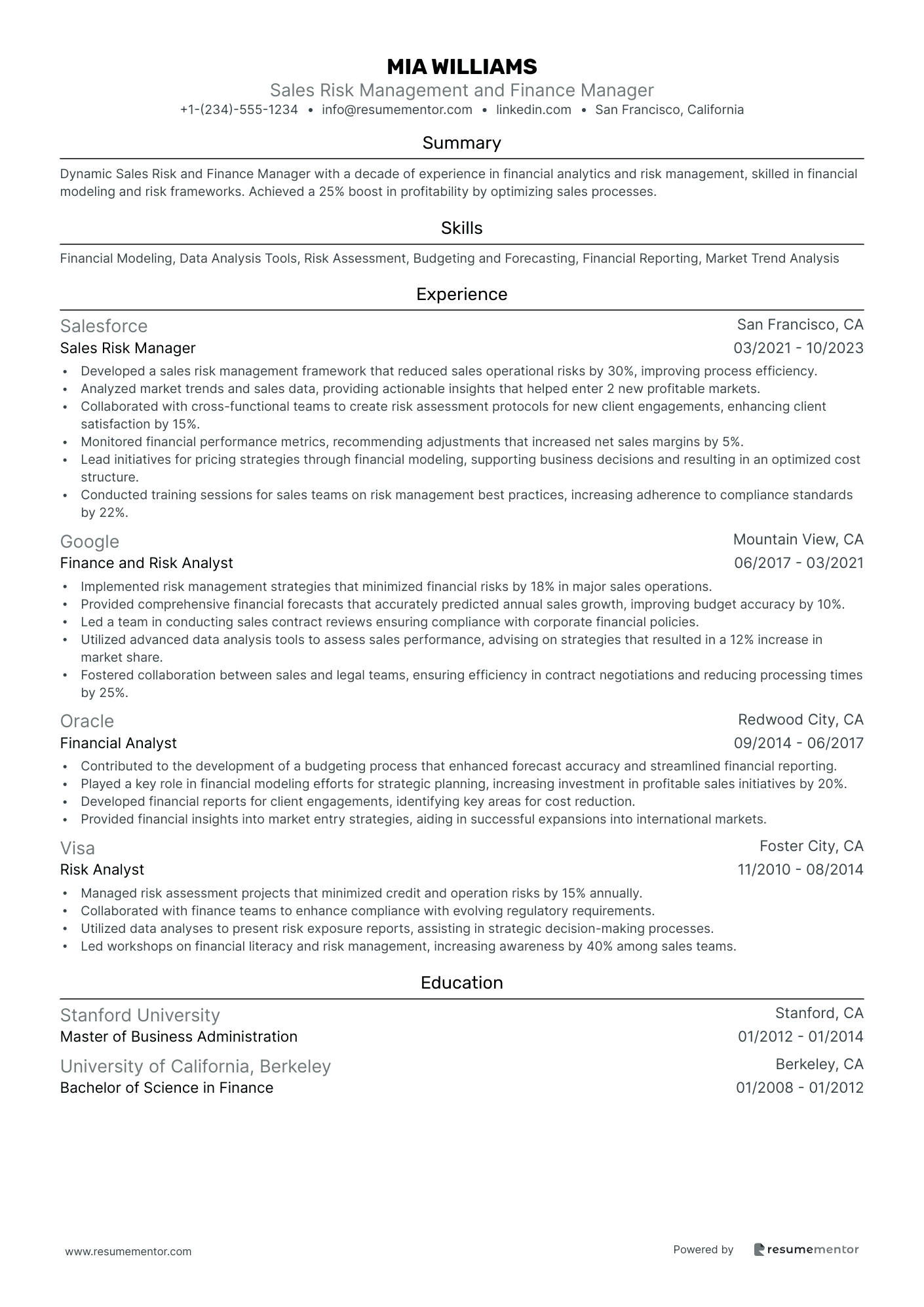 Sales Risk Management and Finance Manager