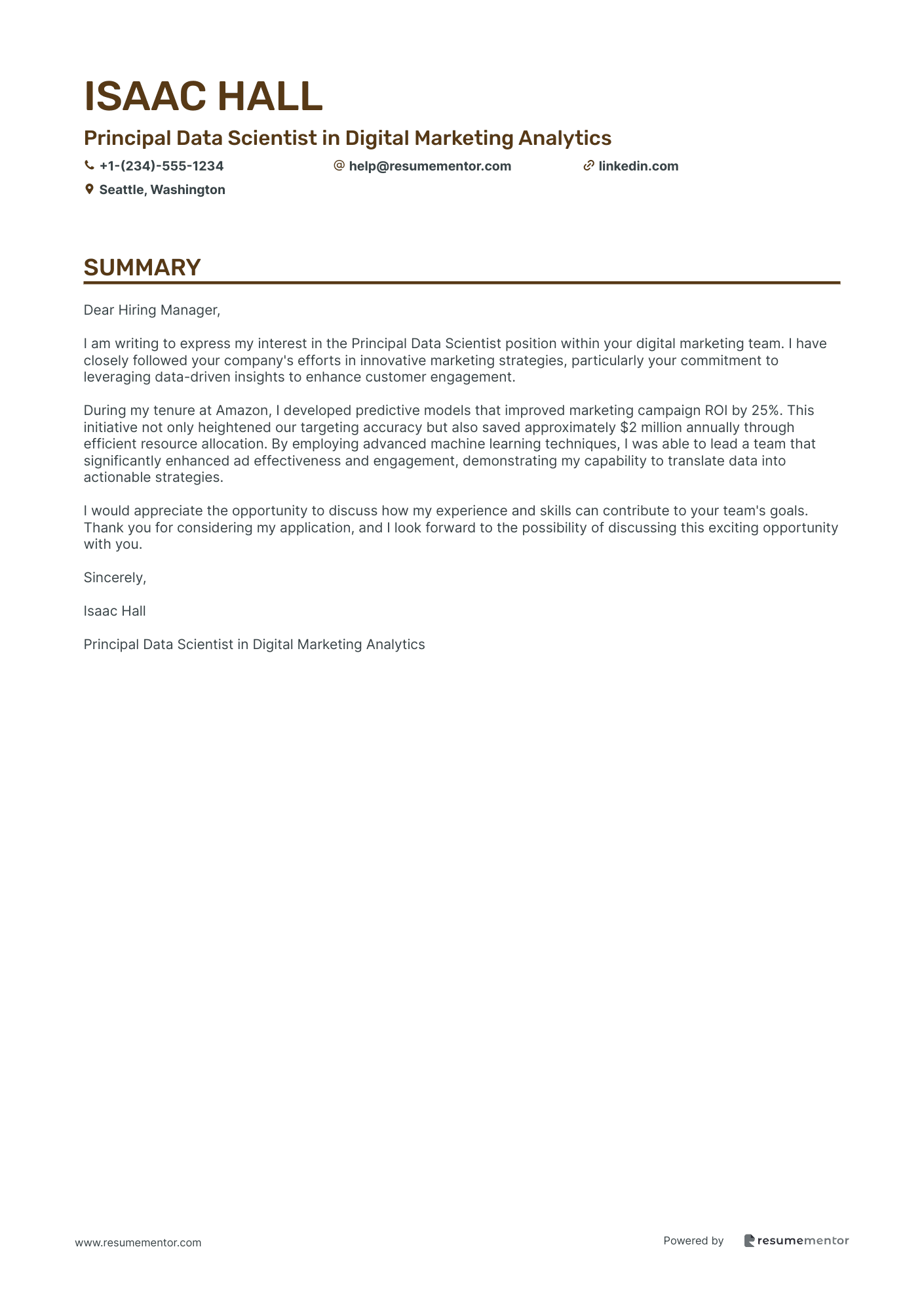 Principal Data Scientist in Digital Marketing Analytics