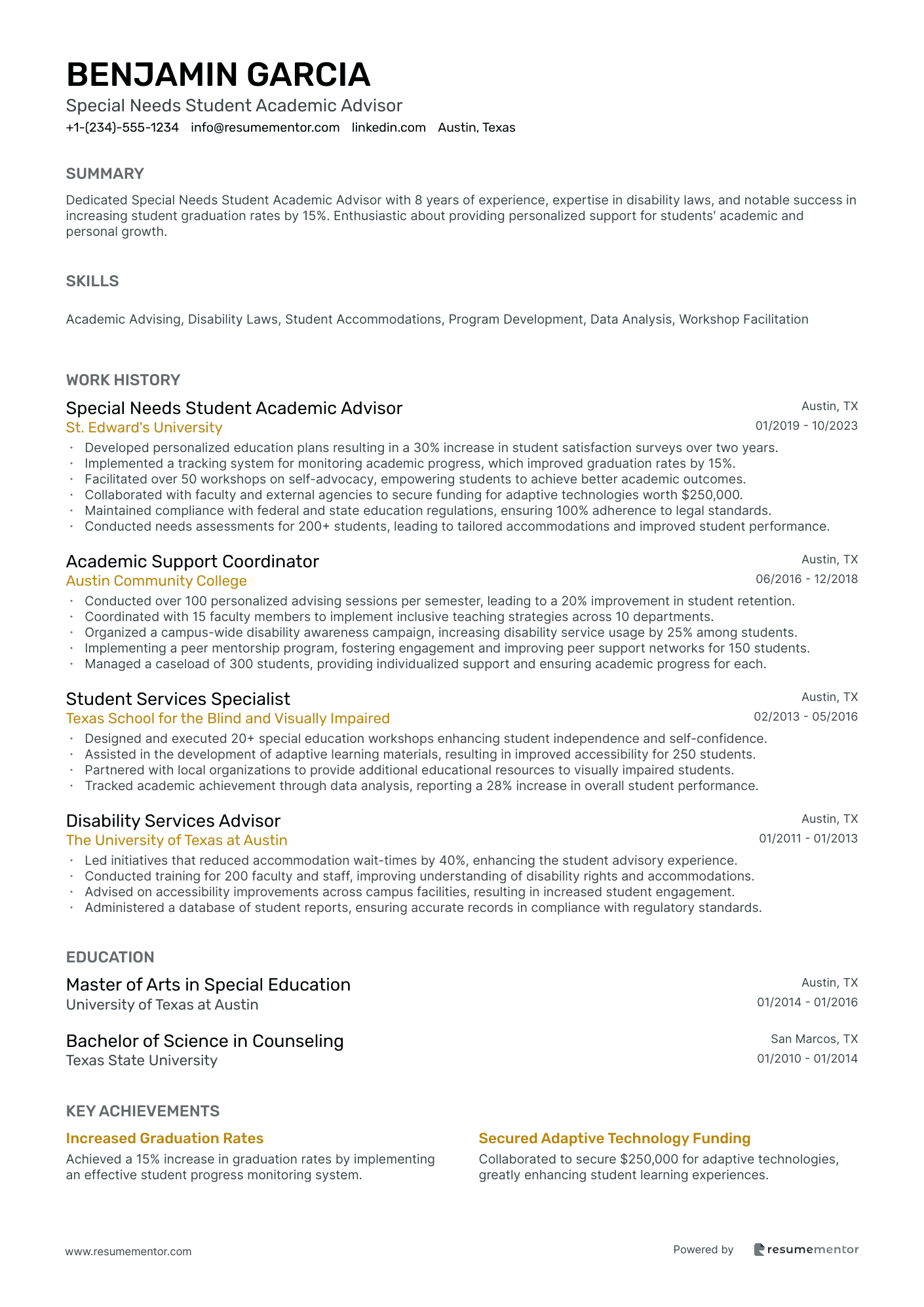 Special Needs Student Academic Advisor