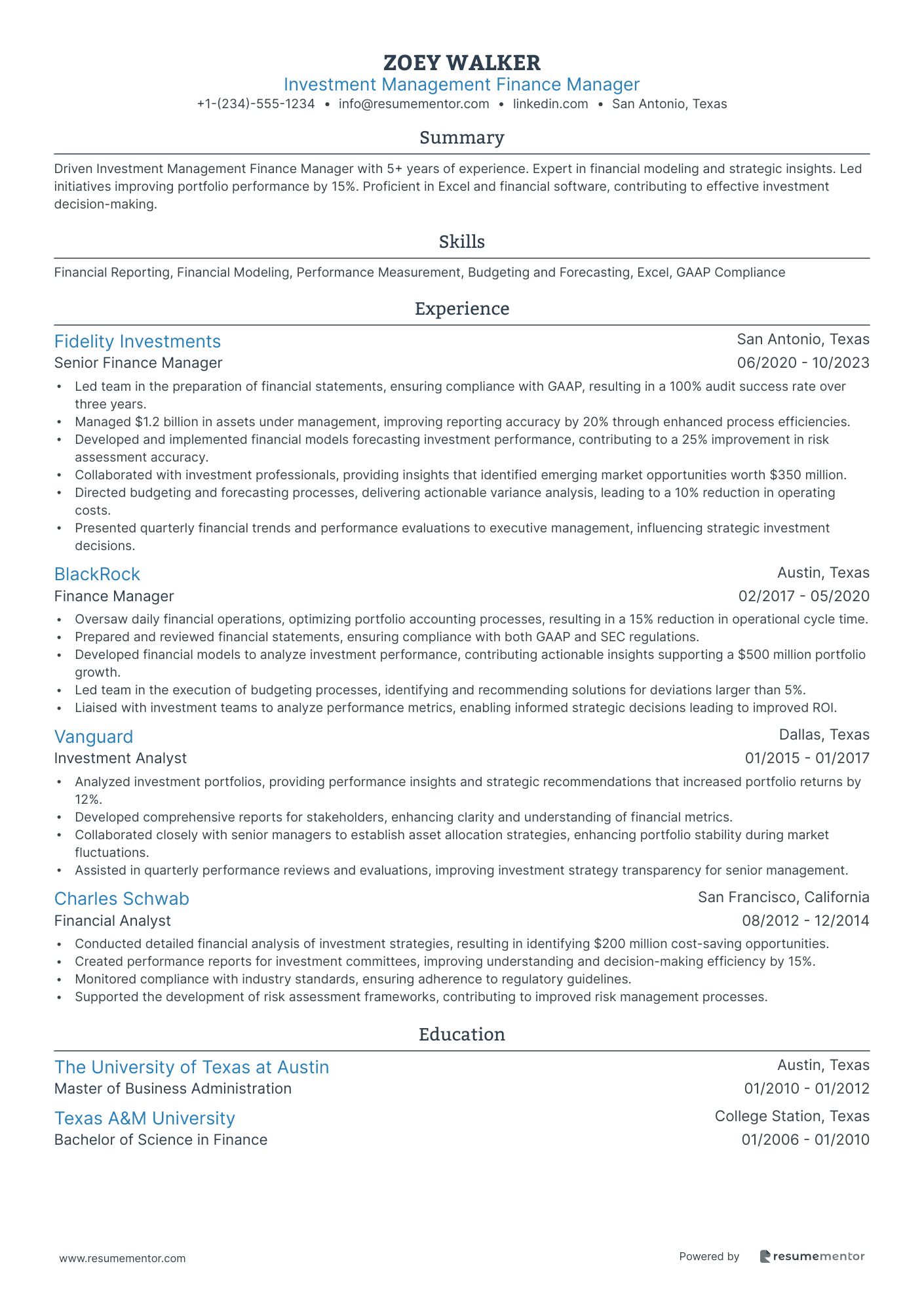 Investment Management Finance Manager