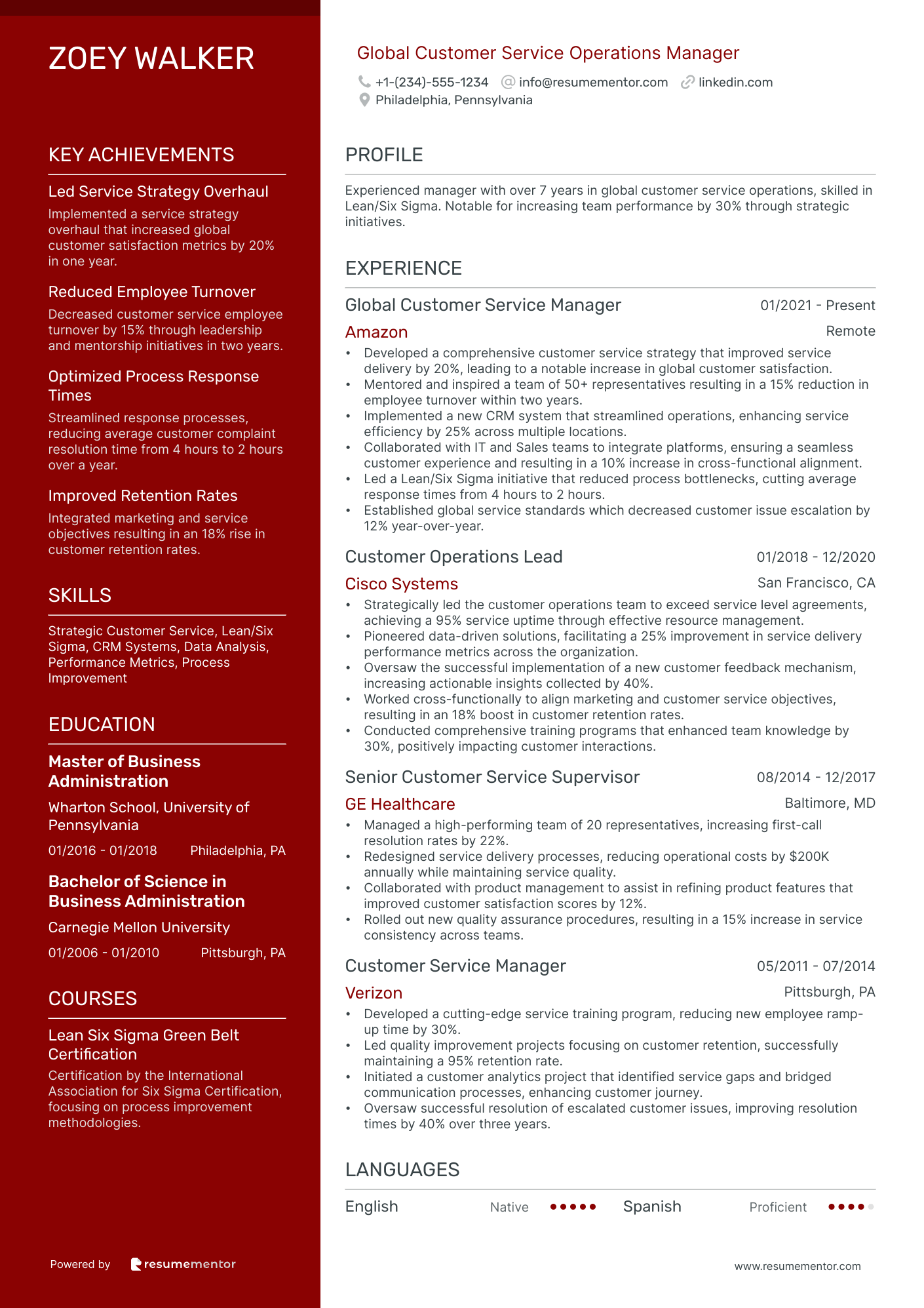 Global Customer Service Operations Manager