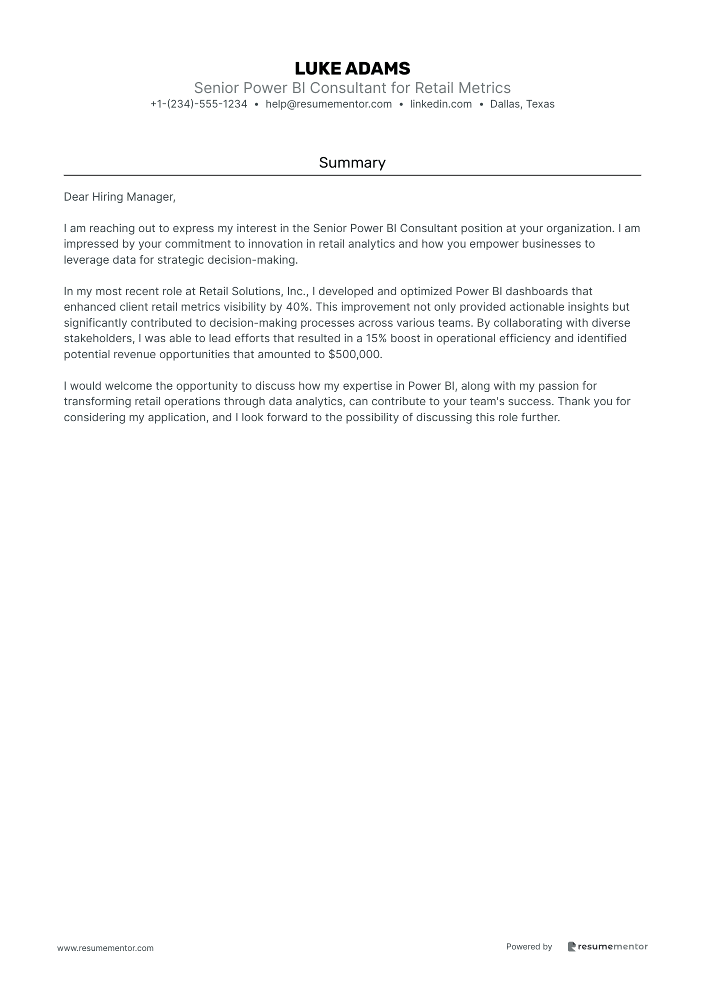 Senior Power BI Consultant for Retail Metrics