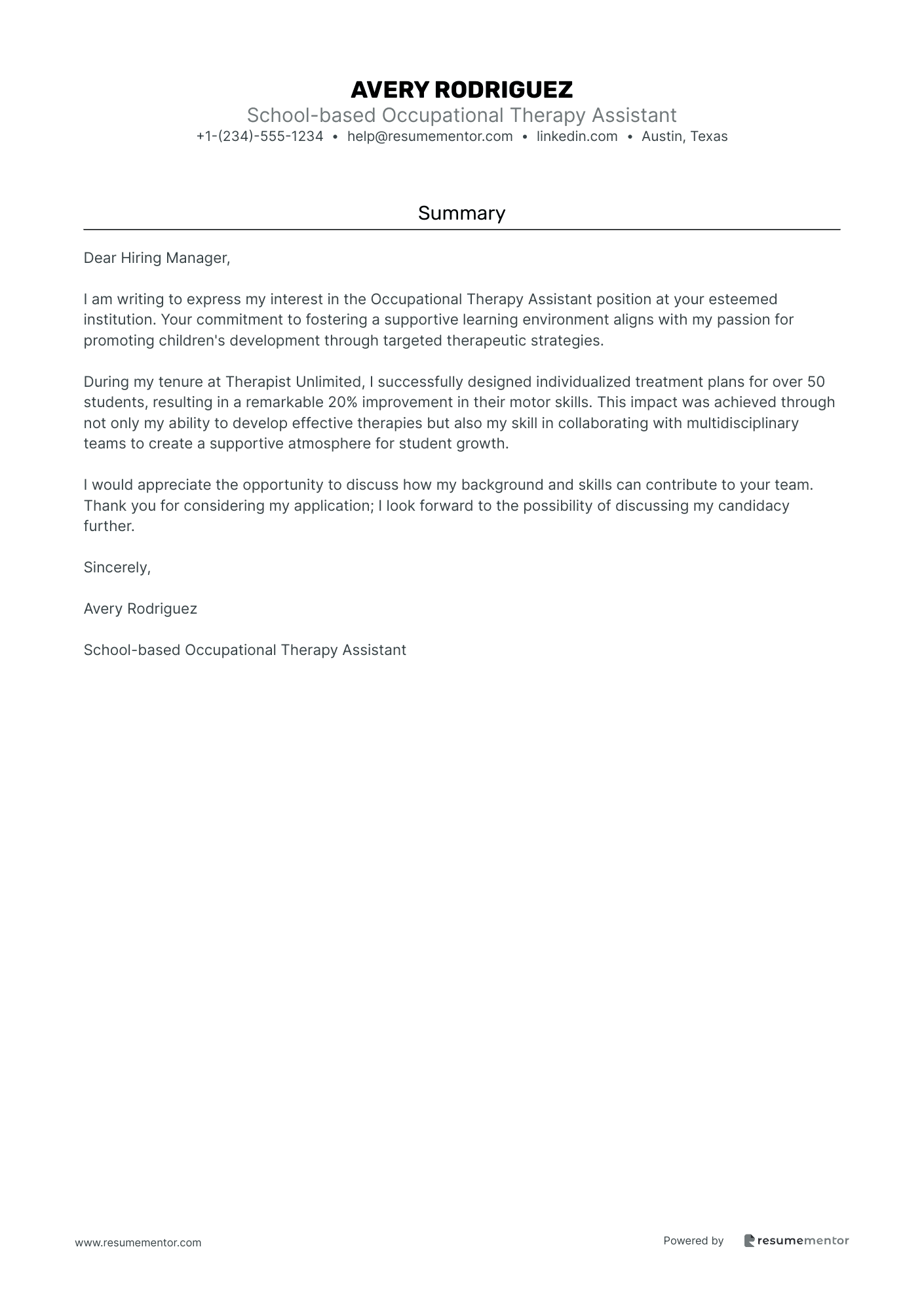 School based Occupational Therapy Assistant