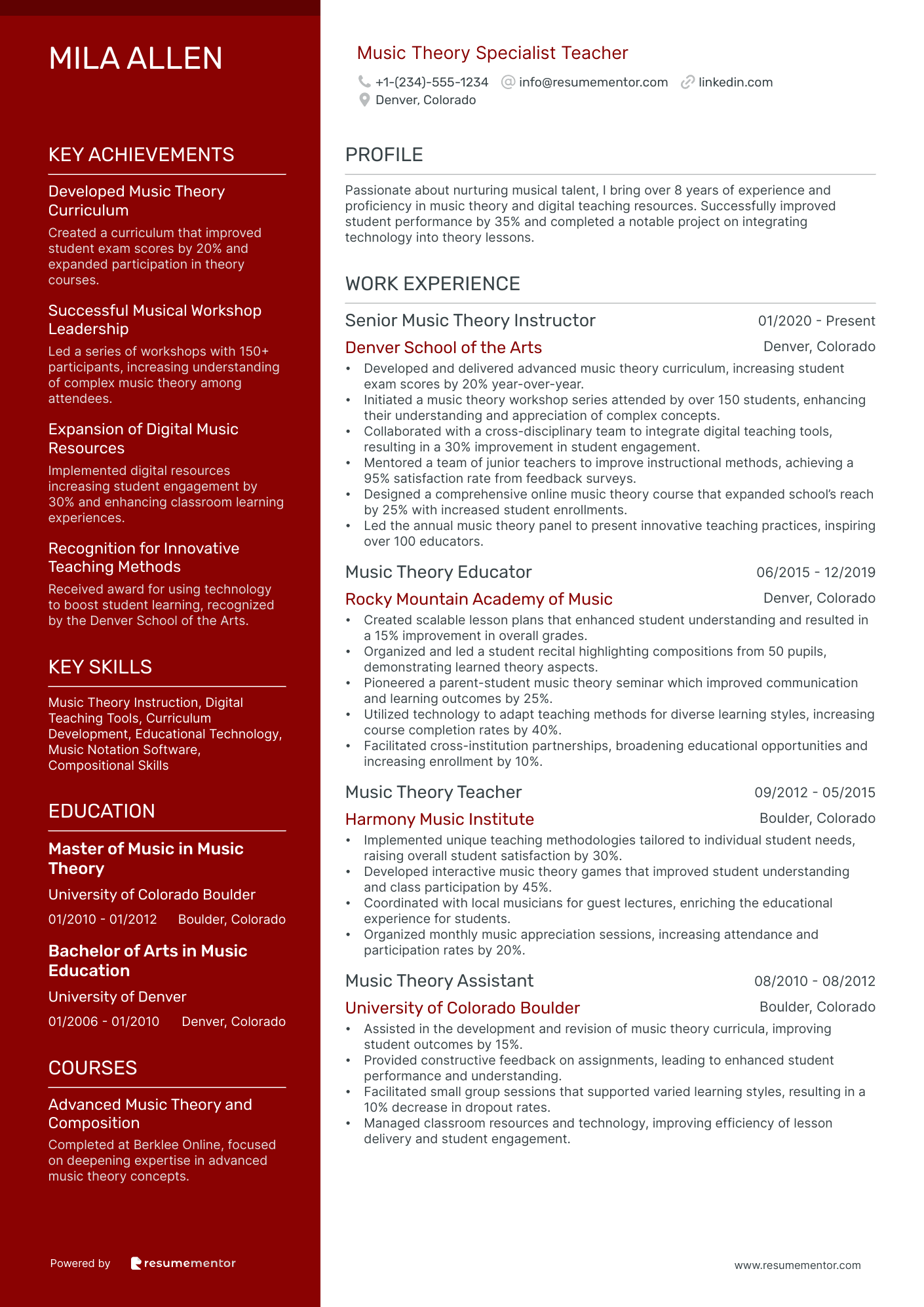 Music Theory Specialist Teacher