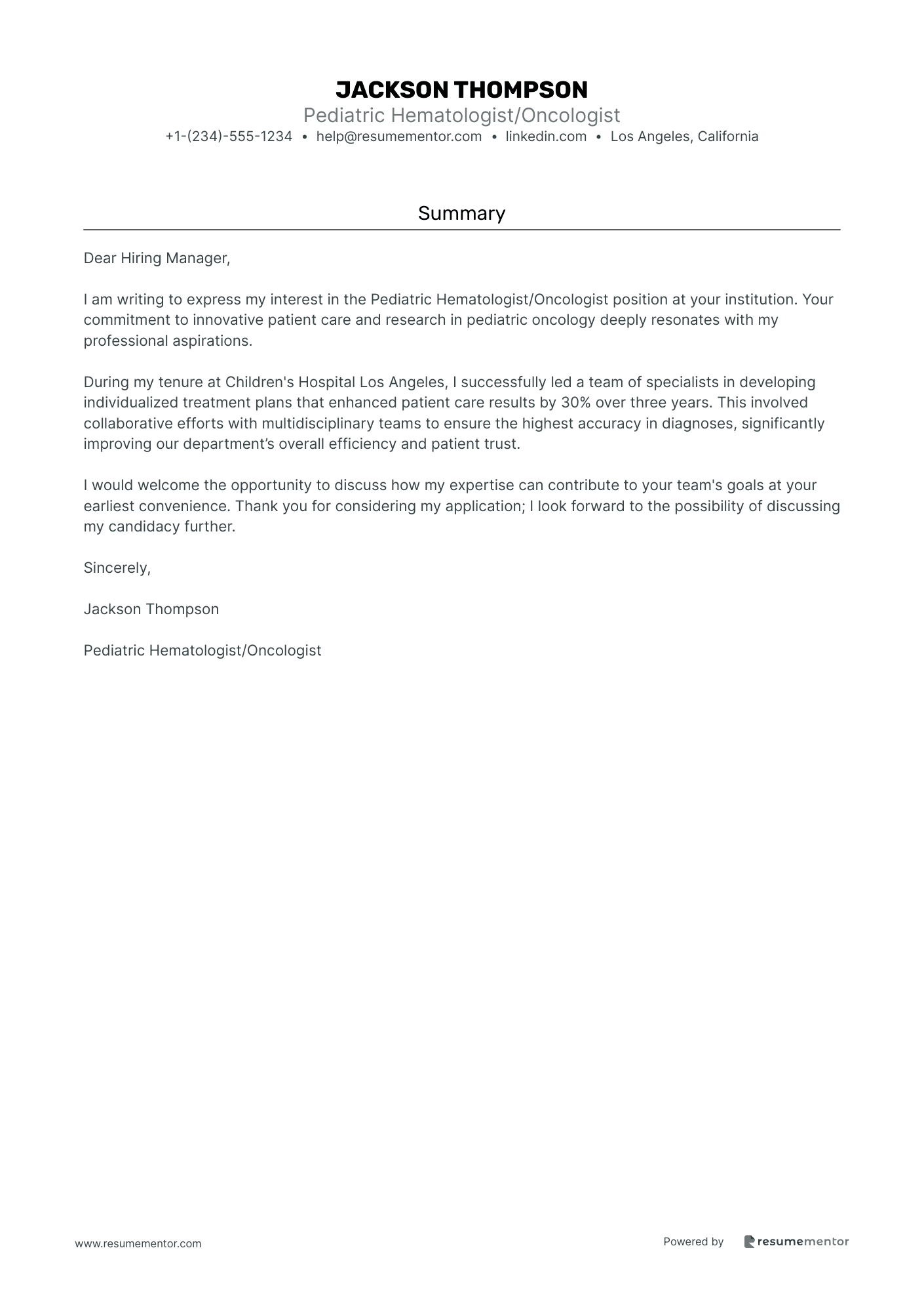 Pediatric Hematologist/Oncologist
