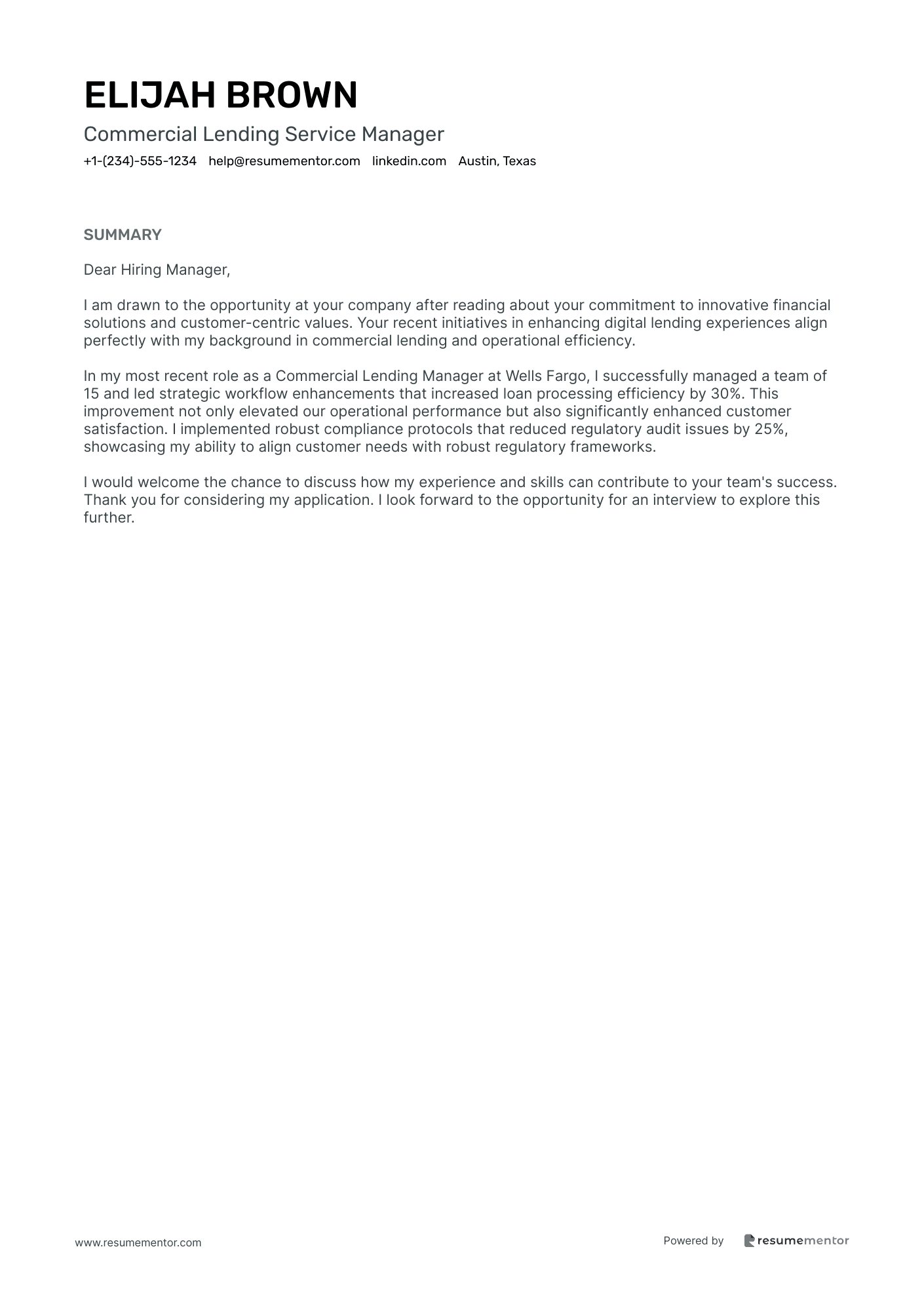 Commercial Lending Service Manager
