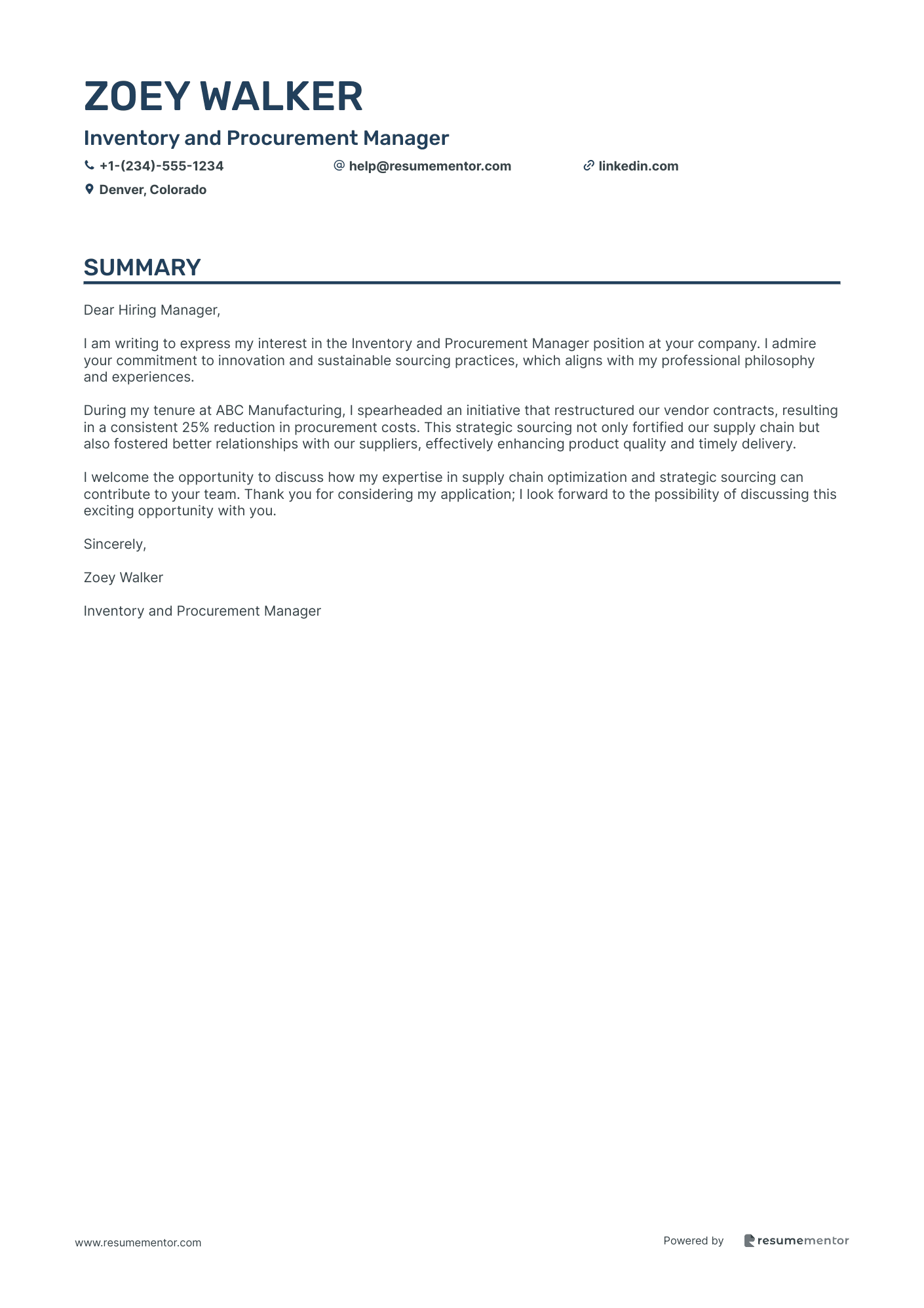 Inventory and Procurement Manager
