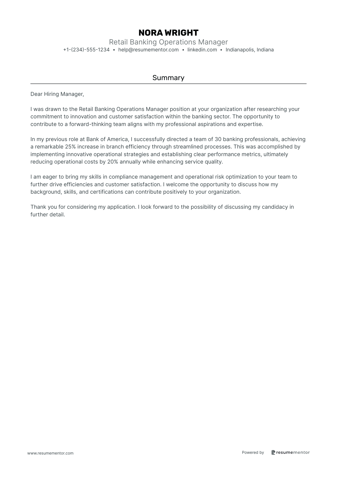 Retail Banking Operations Manager