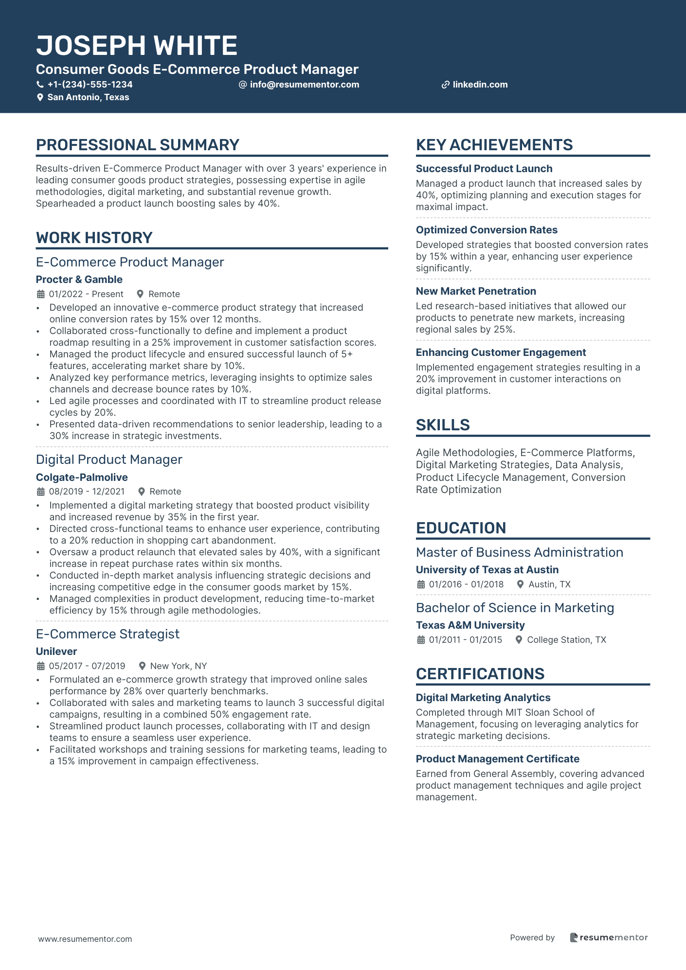 Consumer Goods E Commerce Product Manager