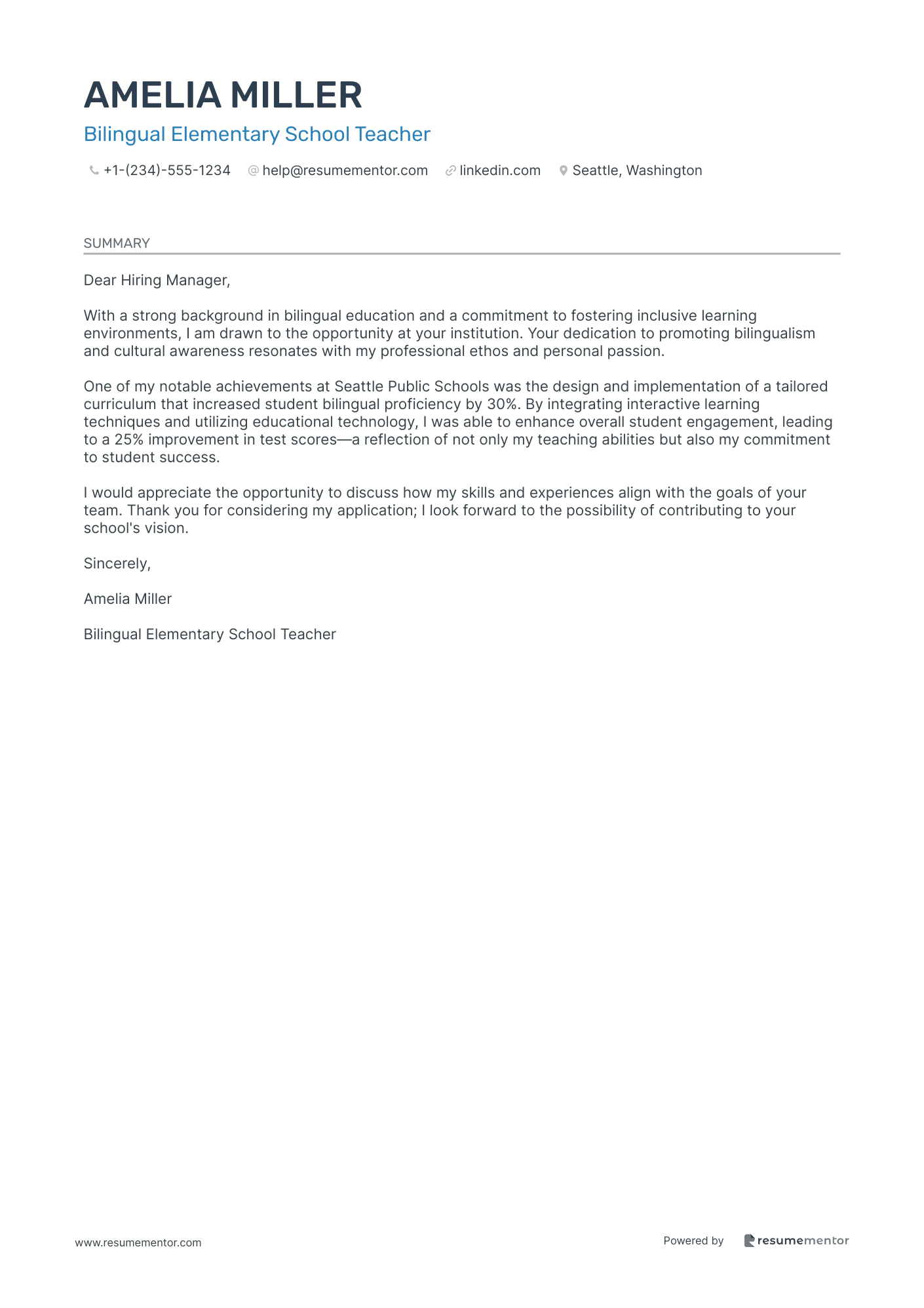 Bilingual Elementary School Teacher