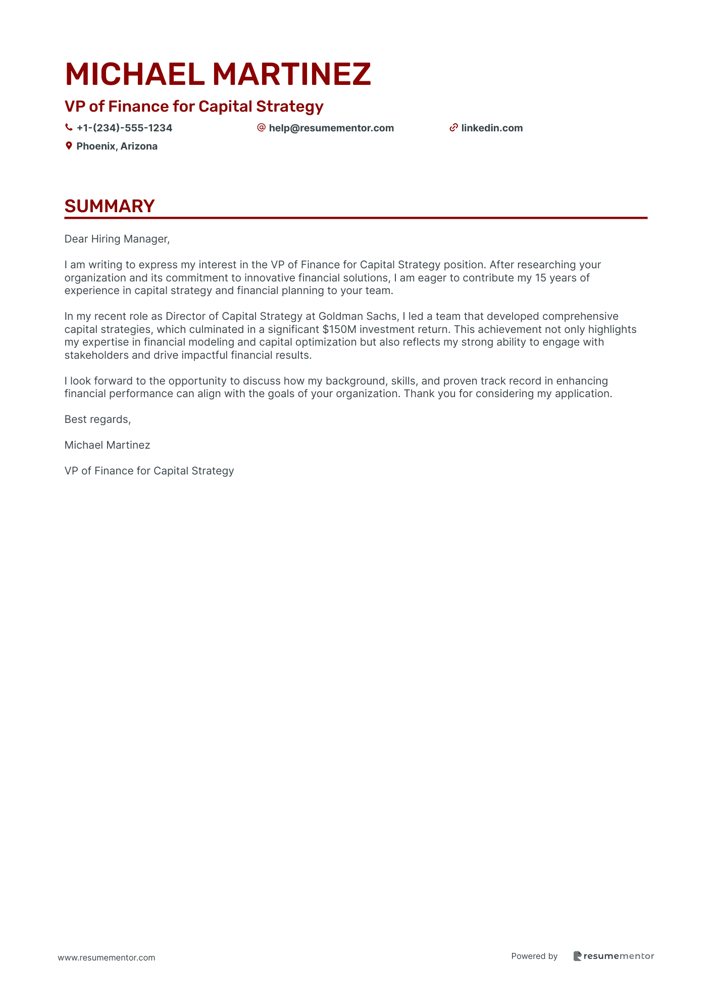 VP of Finance for Capital Strategy