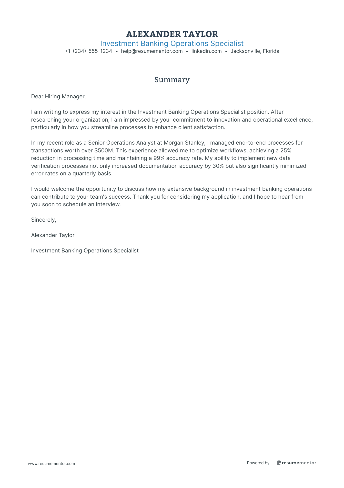 Investment Banking Operations Specialist