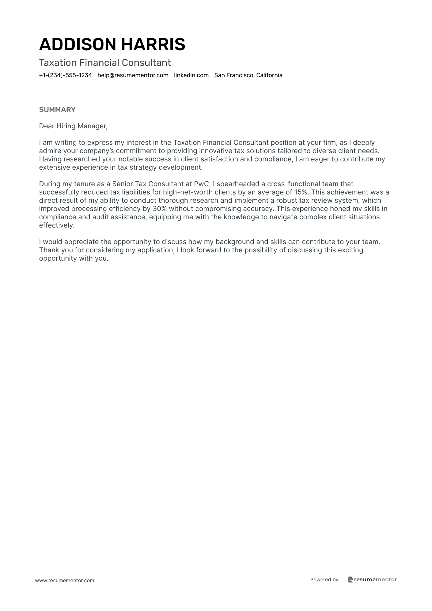 Taxation Financial Consultant