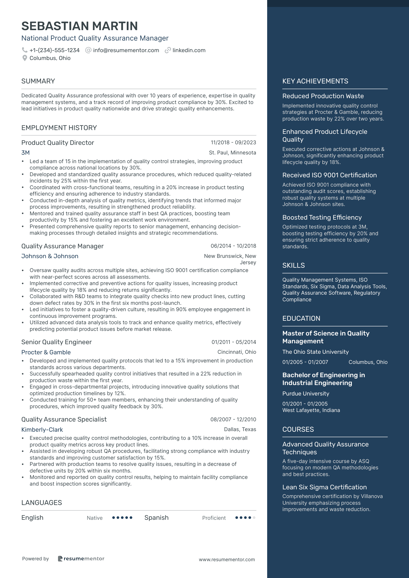 National Product Quality Assurance Manager