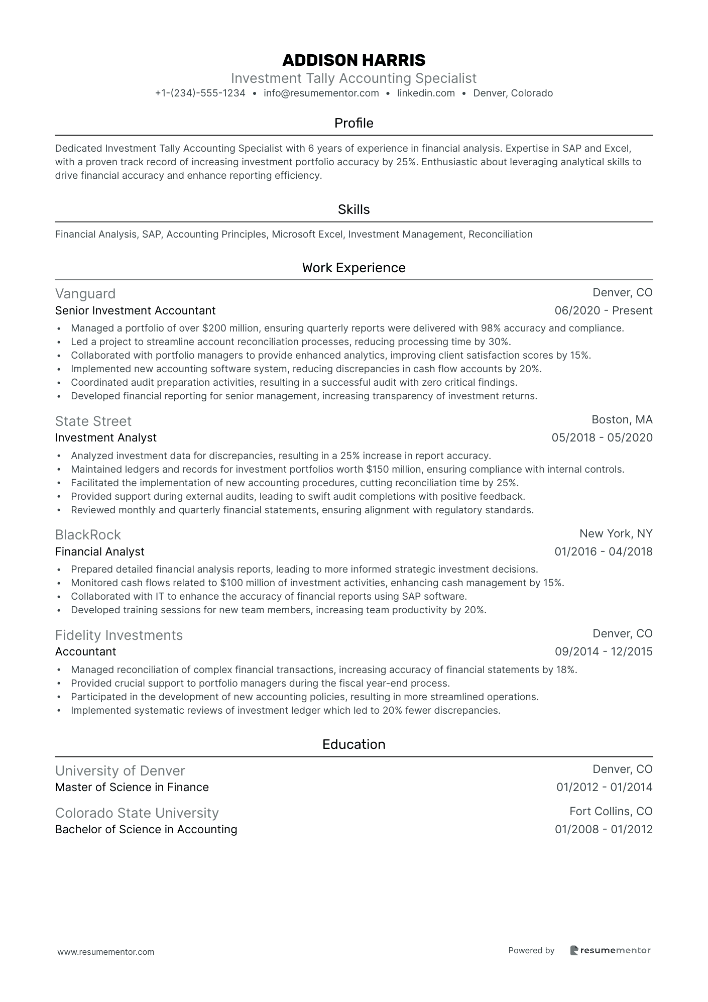 Investment Tally Accounting Specialist