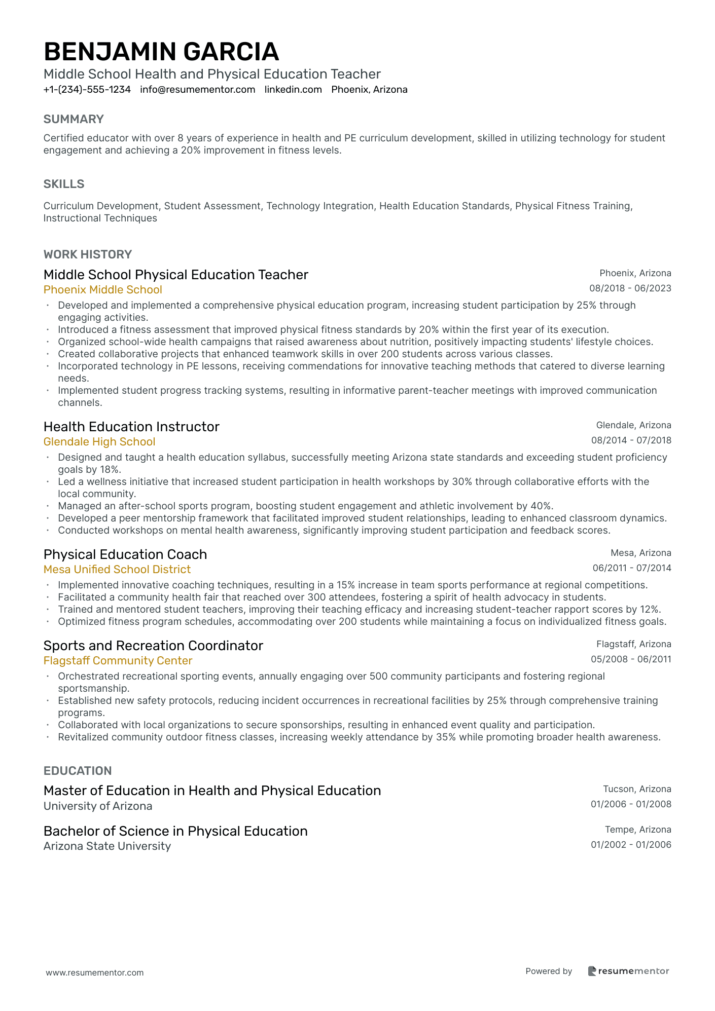 Middle School Health and Physical Education Teacher