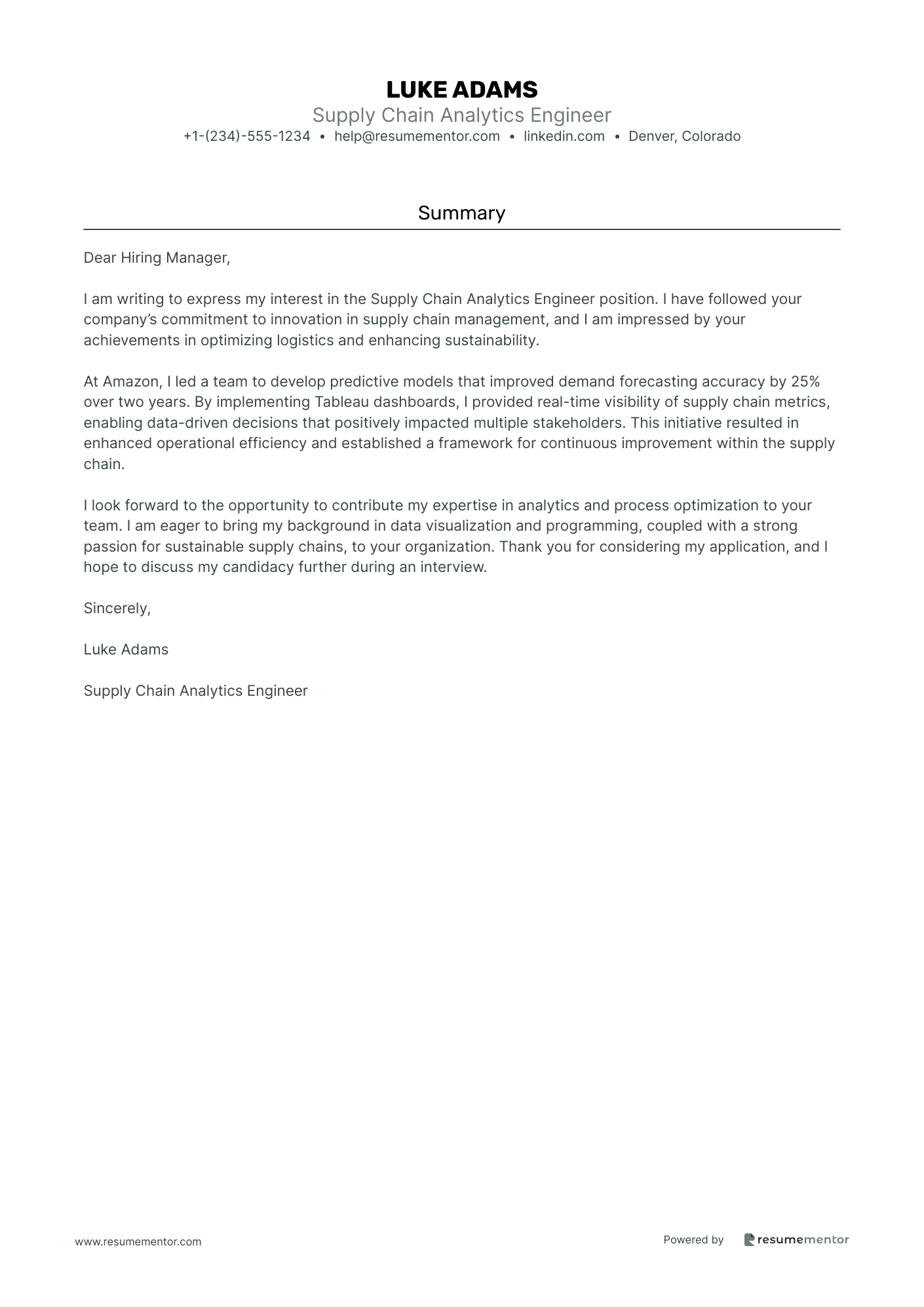Supply Chain Analytics Engineer