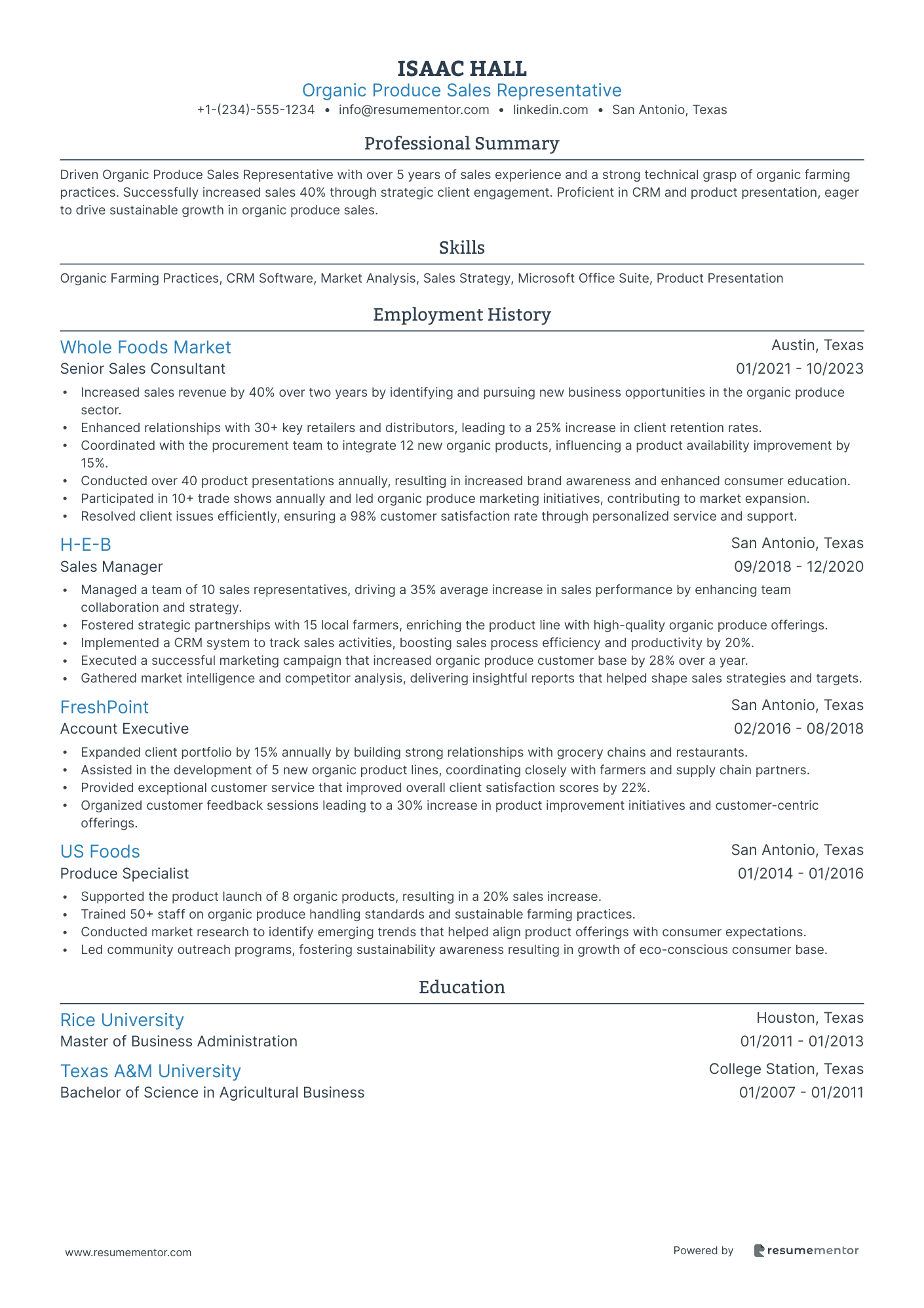 Organic Produce Sales Representative